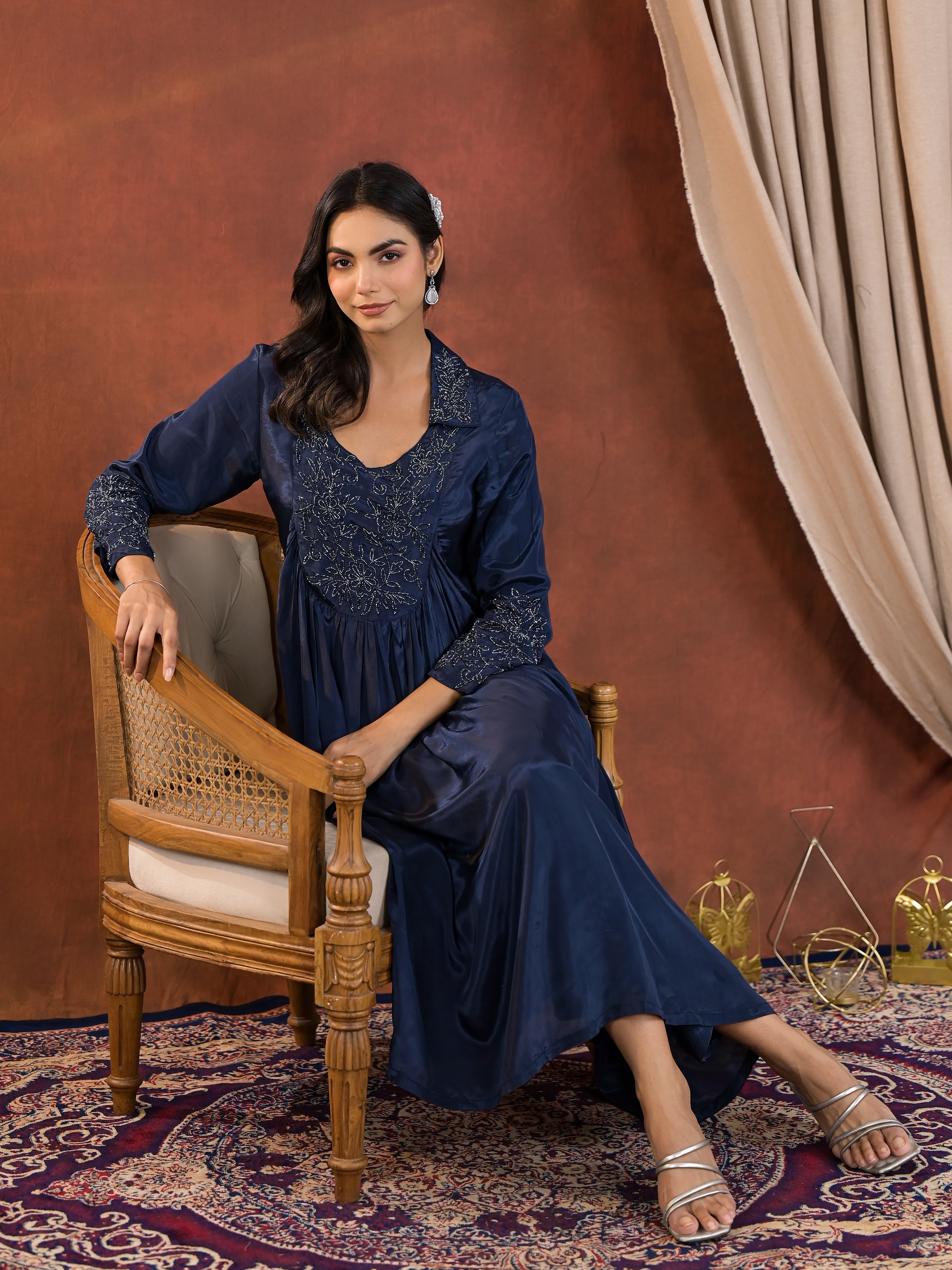 Irene Cobalt Work Premium Kurta Pant Set - Image 8