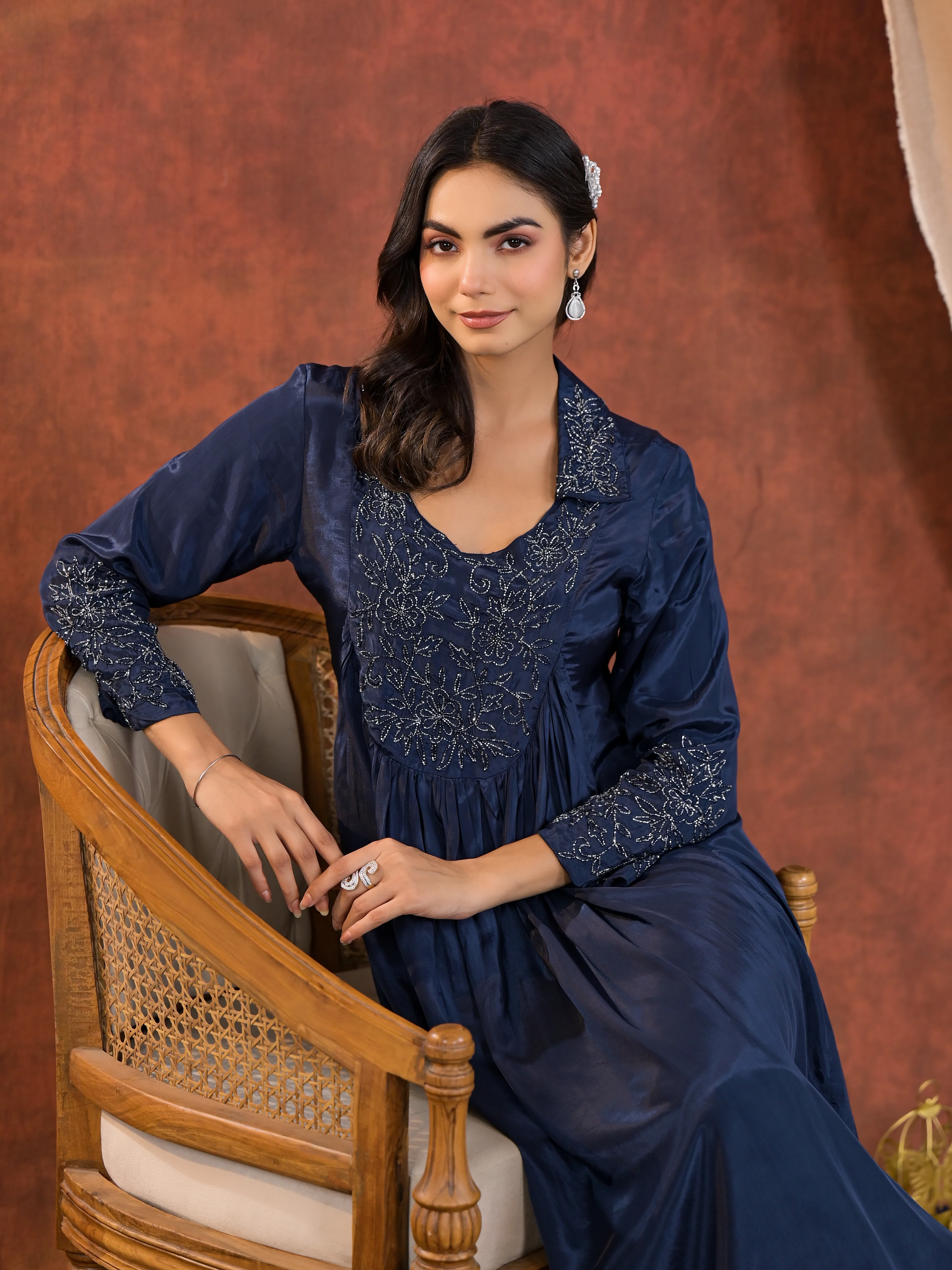 Irene Cobalt Work Premium Kurta Pant Set - Image 9