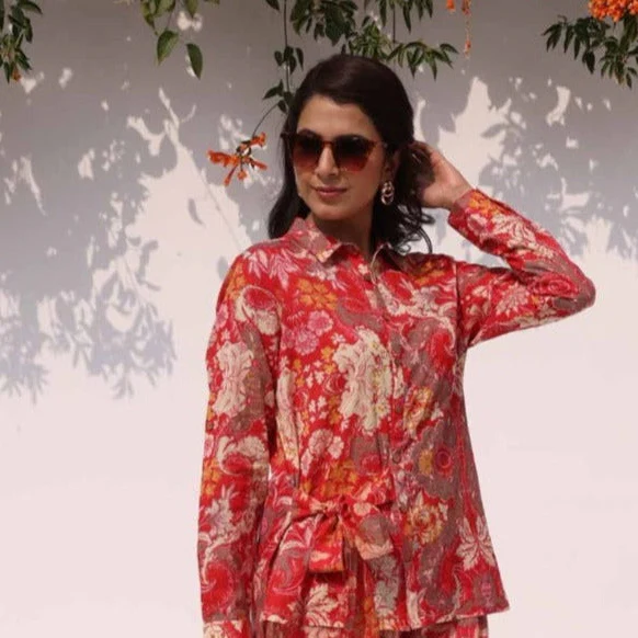 Serisha Red Digital Printed Cotton Co-ord Set - Image 2