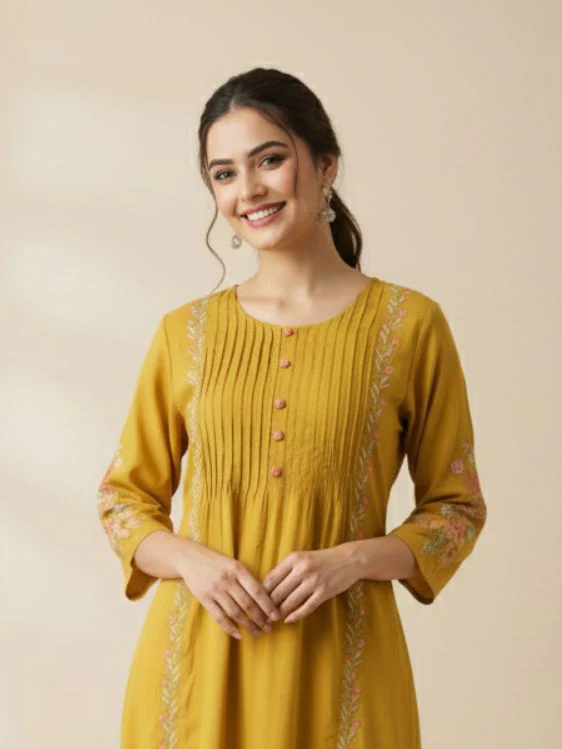 Sarvari Mustard Embroidered Kurti - Image 2
