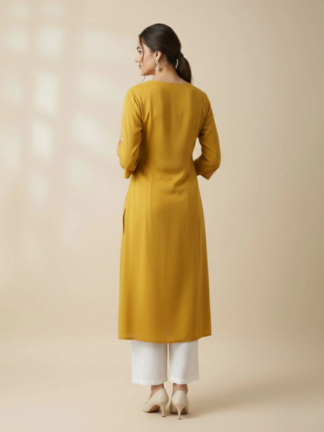 Sarvari Mustard Embroidered Kurti - Image 3