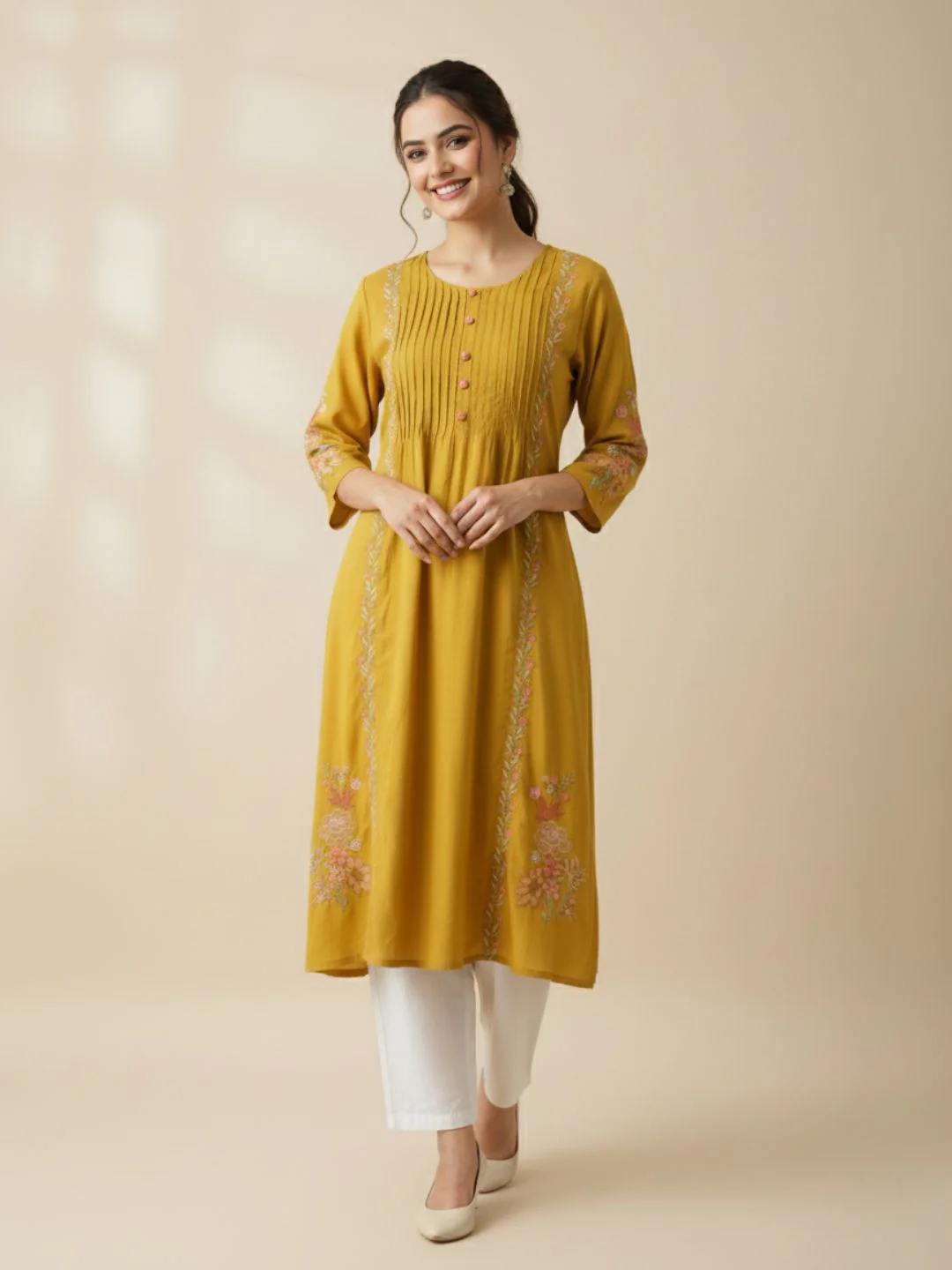 Sarvari Mustard Embroidered Kurti - Image 4
