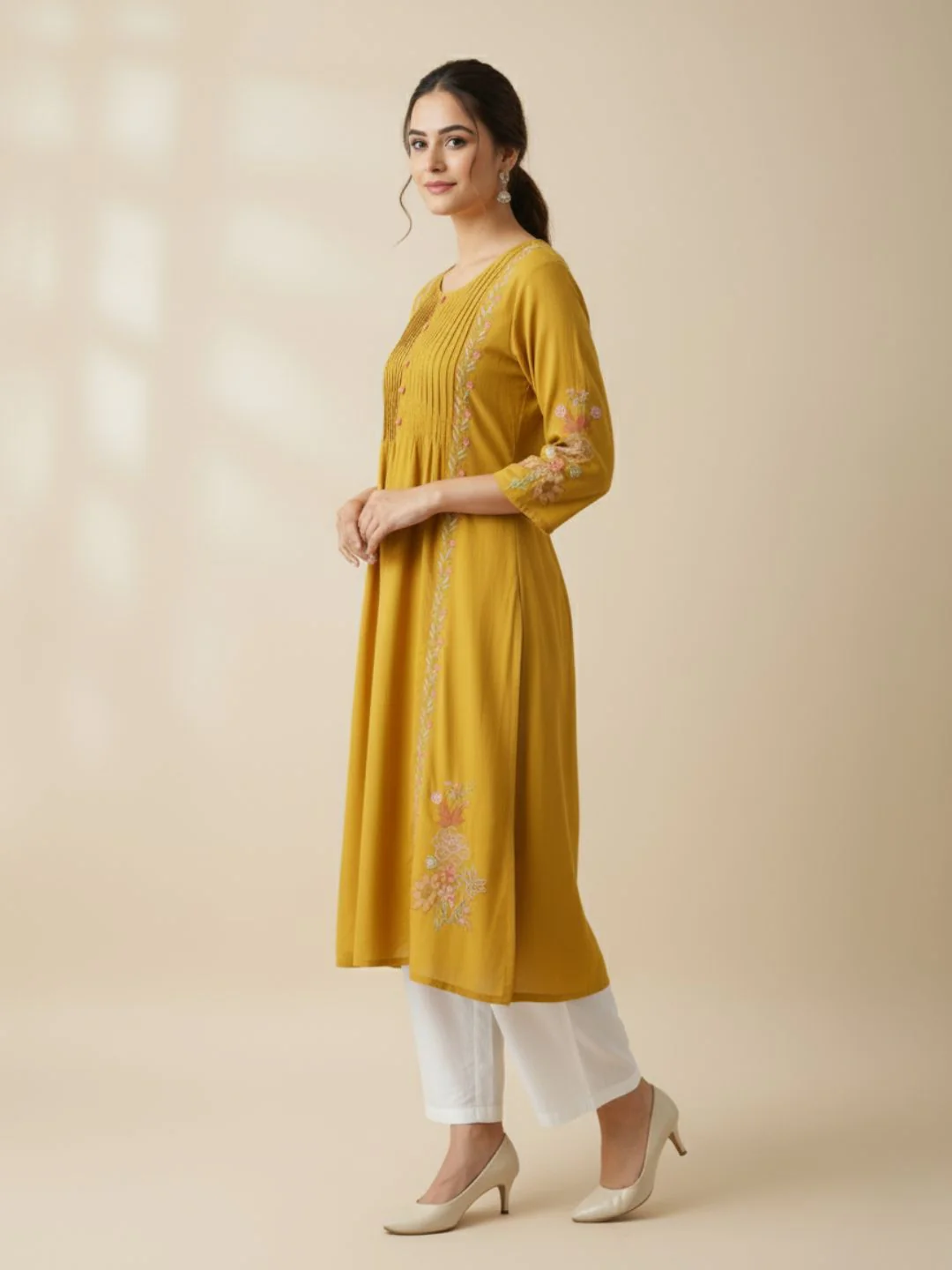 Sarvari Mustard Embroidered Kurti - Image 5