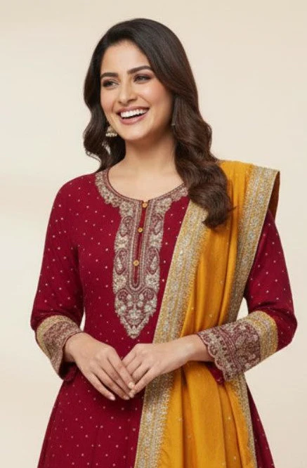 Shanti Carmine Full Work Suit Set - Image 2