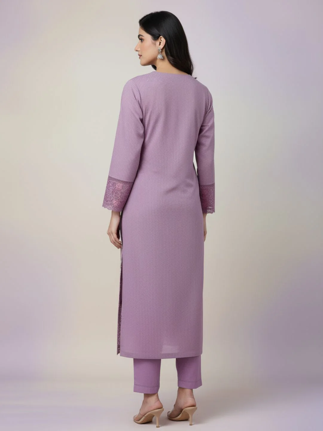Mahi Lavender Lace Work Suit Set - Image 3