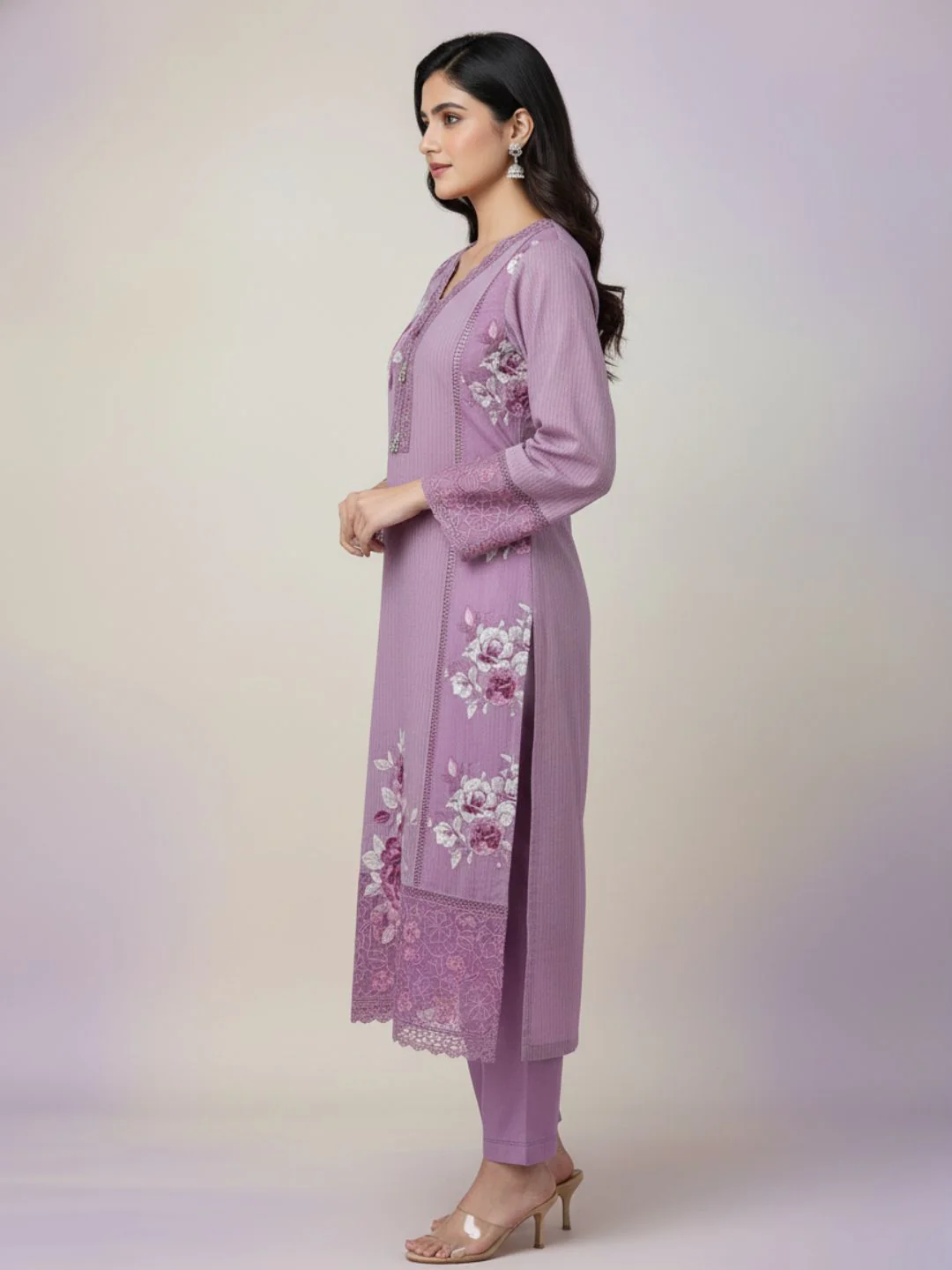 Mahi Lavender Lace Work Suit Set - Image 5