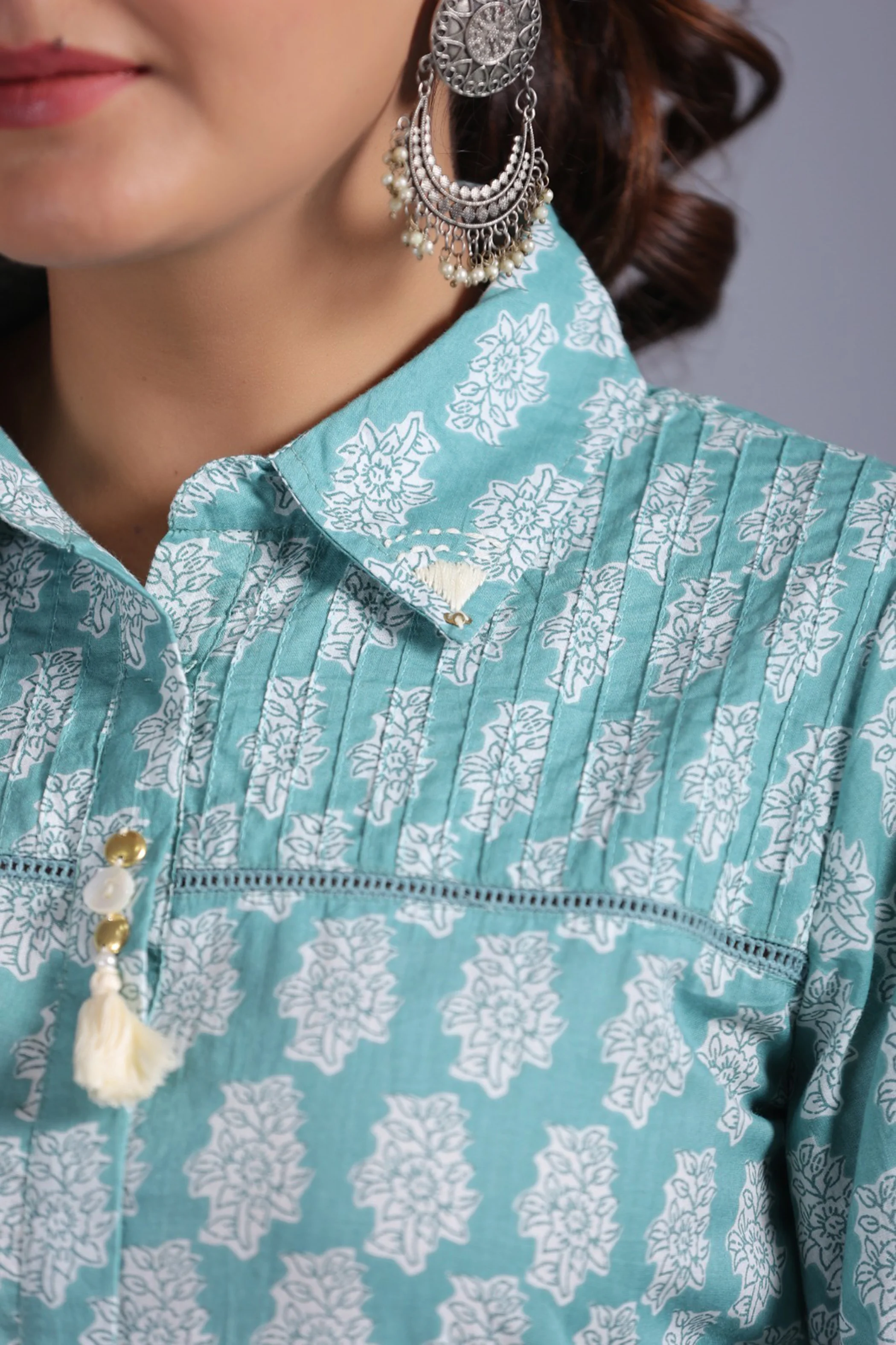 Ishani Softblue Cotton Kurta Pant Set - Image 4