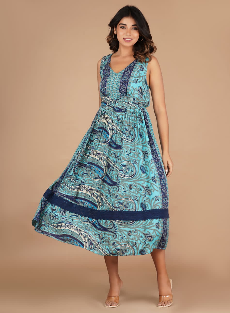 Shiba Blue Printed Muslin Dress - Image 2
