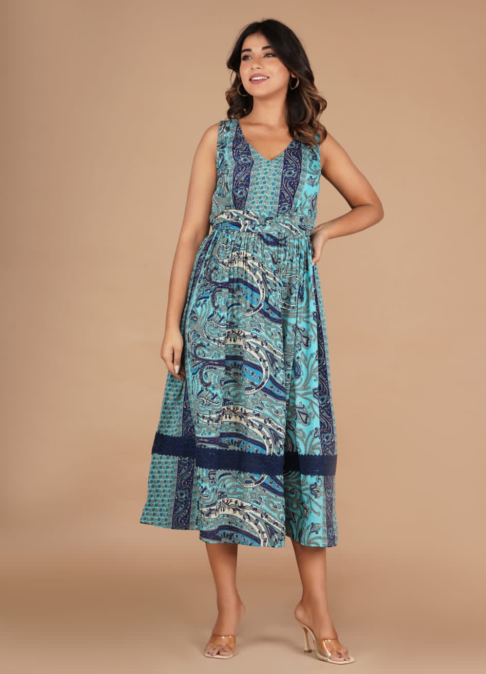 Shiba Blue Printed Muslin Dress - Image 3