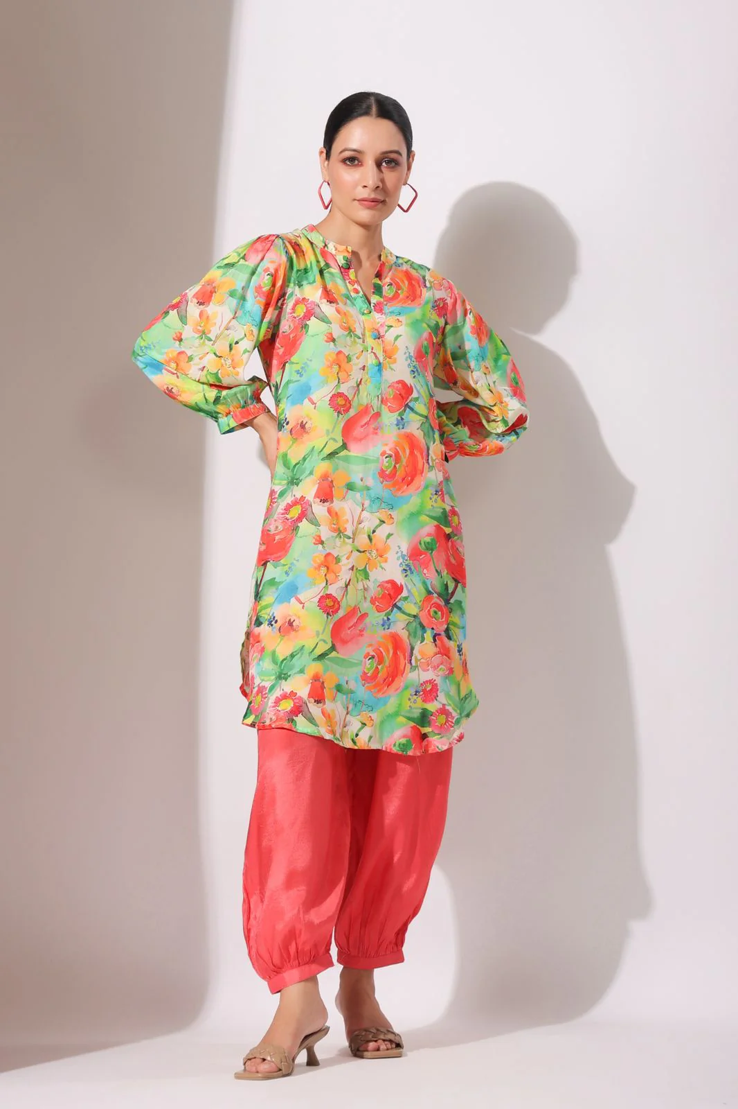 Rasvitha Floral Garden Pink Muslin Co-ord Set - Image 2