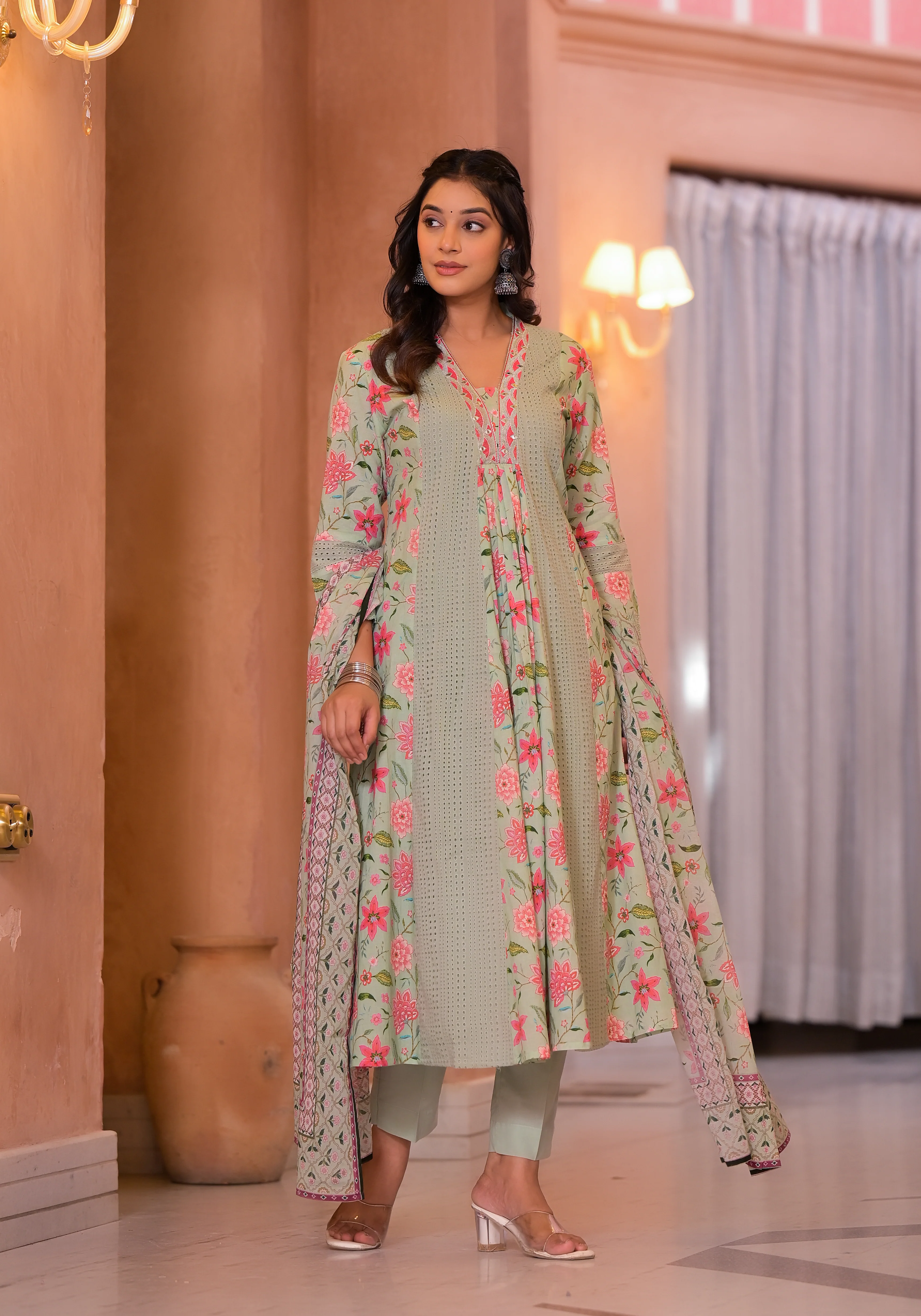 Diti Leaf Full Schiffli Pure Cotton Suit Set - Image 5