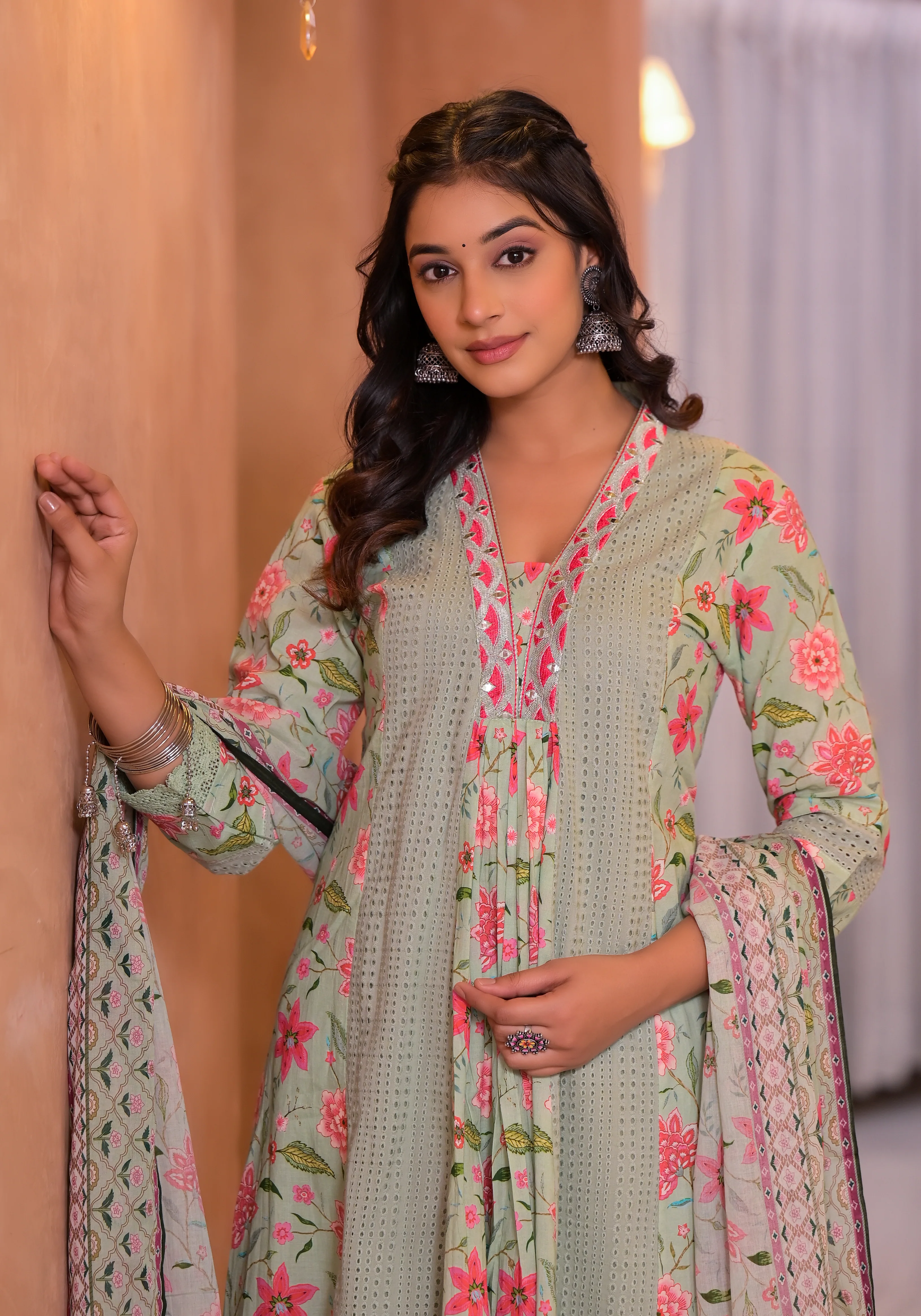 Diti Leaf Full Schiffli Pure Cotton Suit Set - Image 6