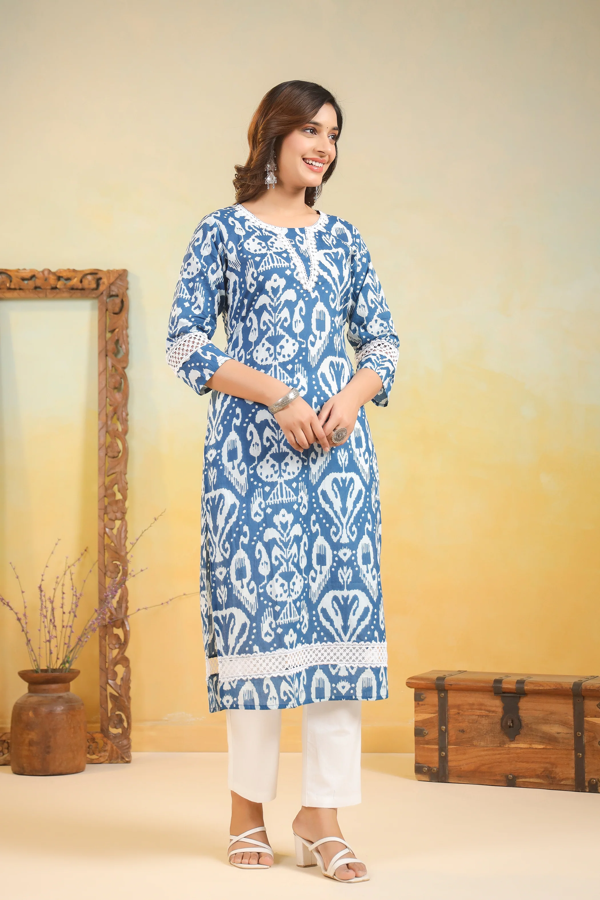 ARANYA OCEAN IKAT PRINT COTTON SUIT SET - Image 12