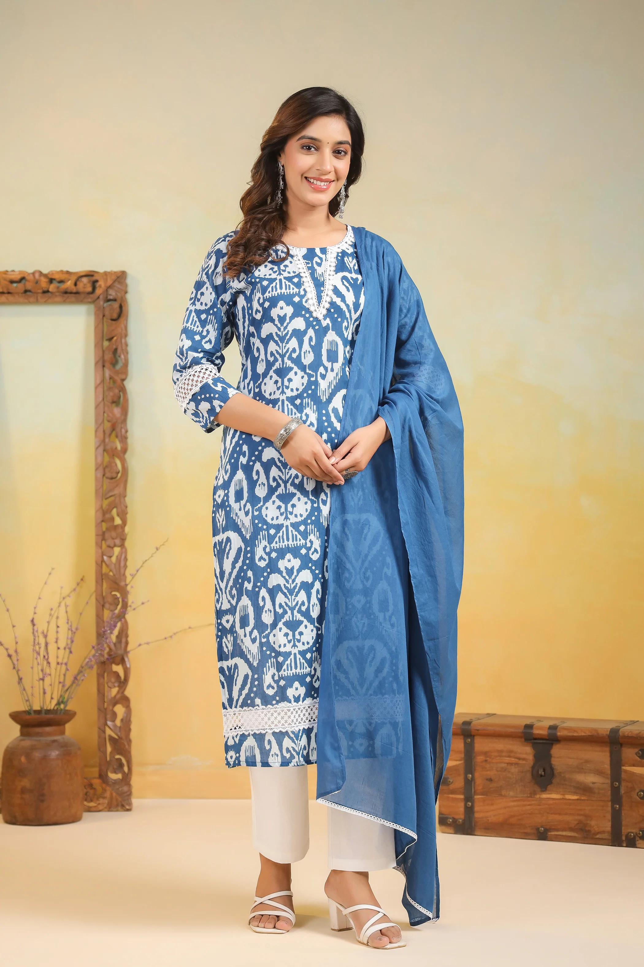 ARANYA OCEAN IKAT PRINT COTTON SUIT SET - Image 3