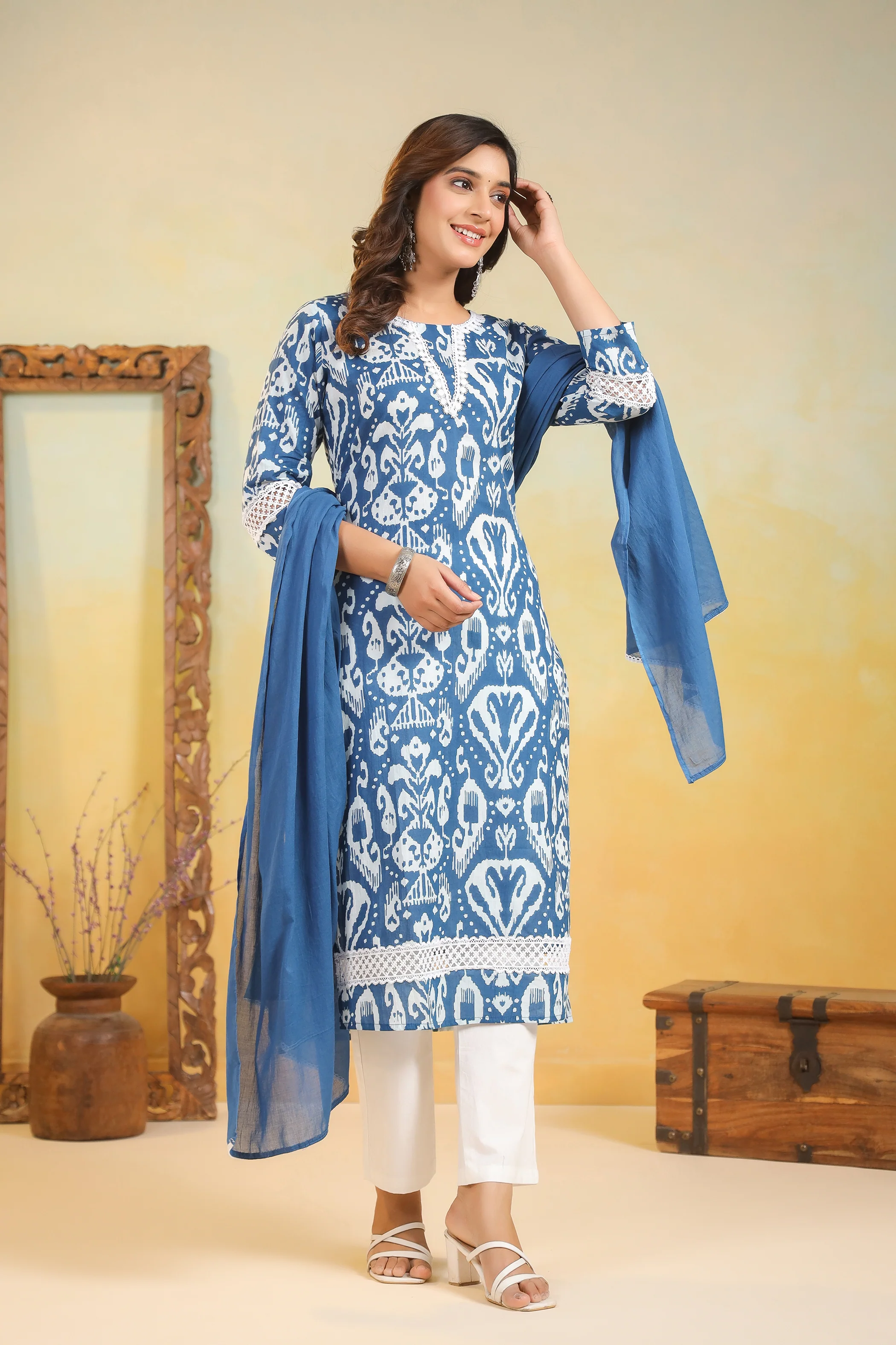 ARANYA OCEAN IKAT PRINT COTTON SUIT SET - Image 4