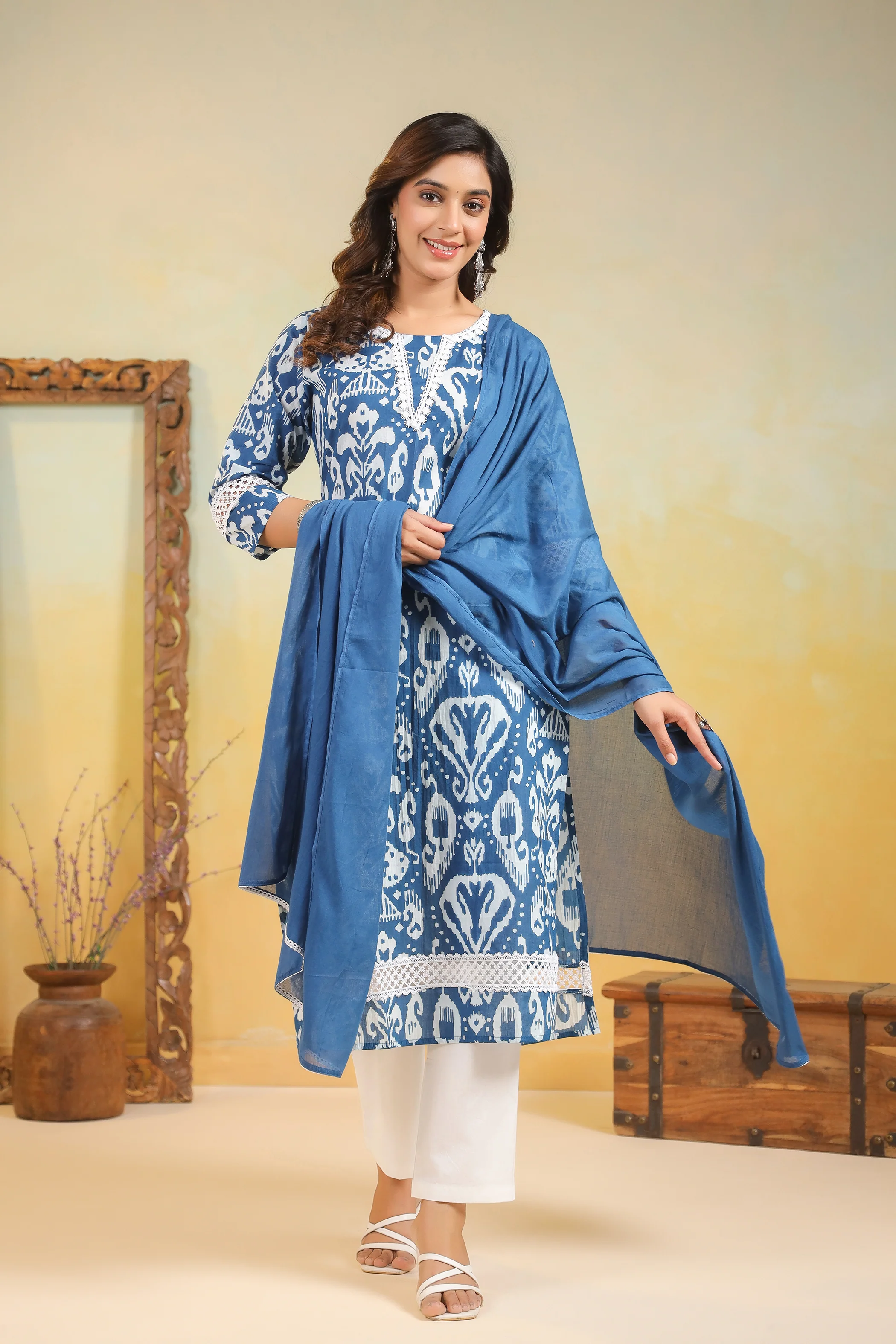 ARANYA OCEAN IKAT PRINT COTTON SUIT SET - Image 7