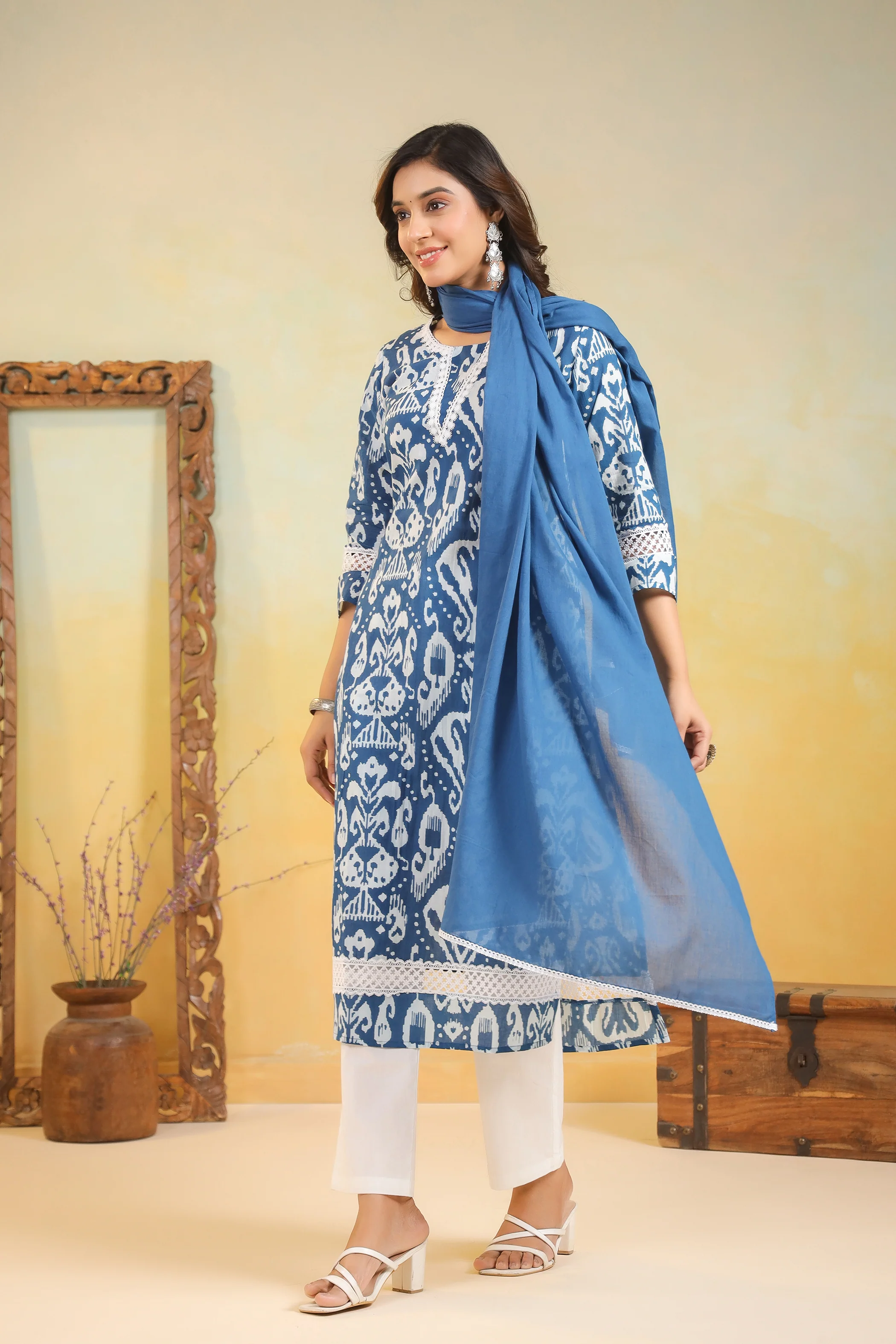 ARANYA OCEAN IKAT PRINT COTTON SUIT SET - Image 8