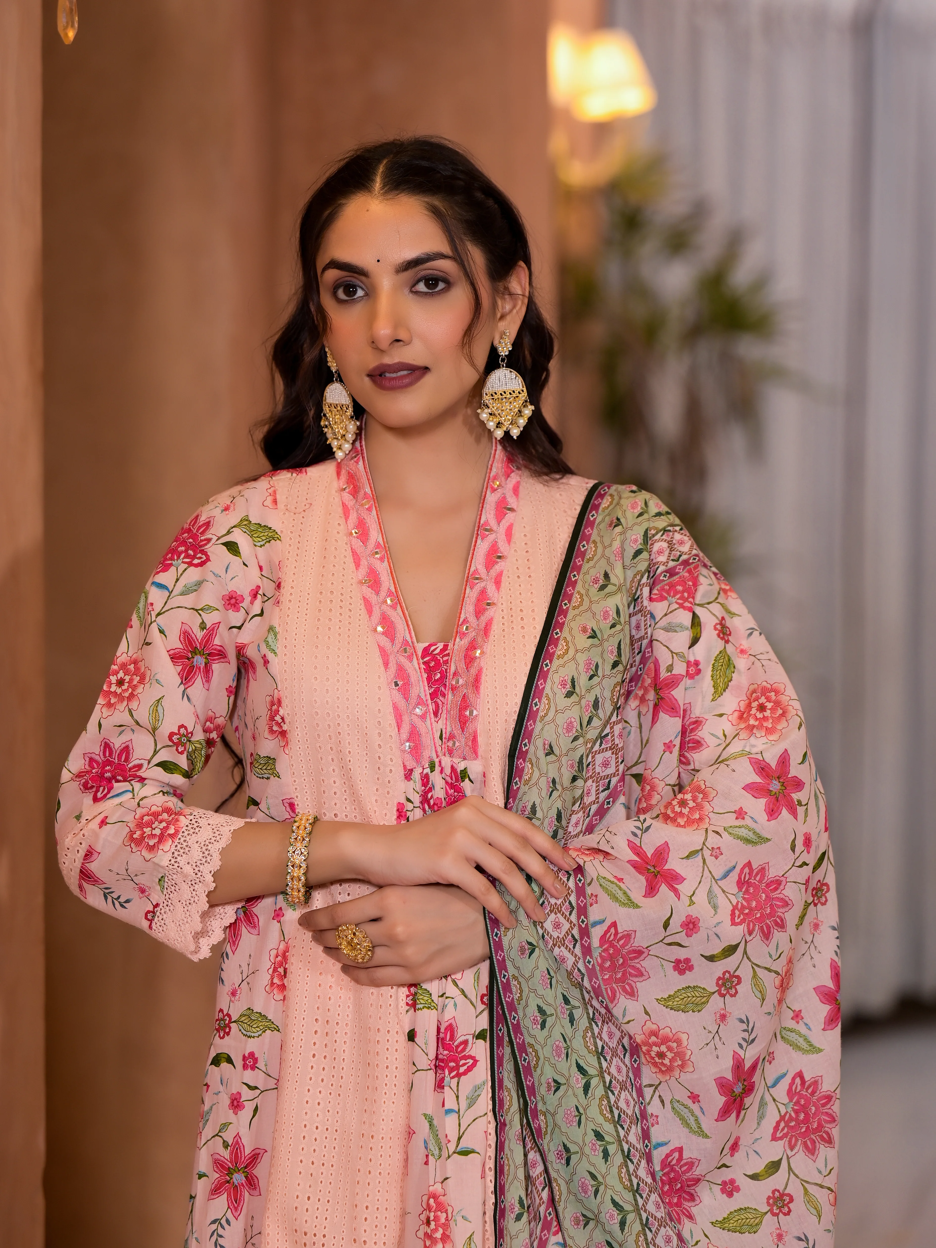 Diti Apricot Full Schiffli Pure Cotton Suit Set - Image 10