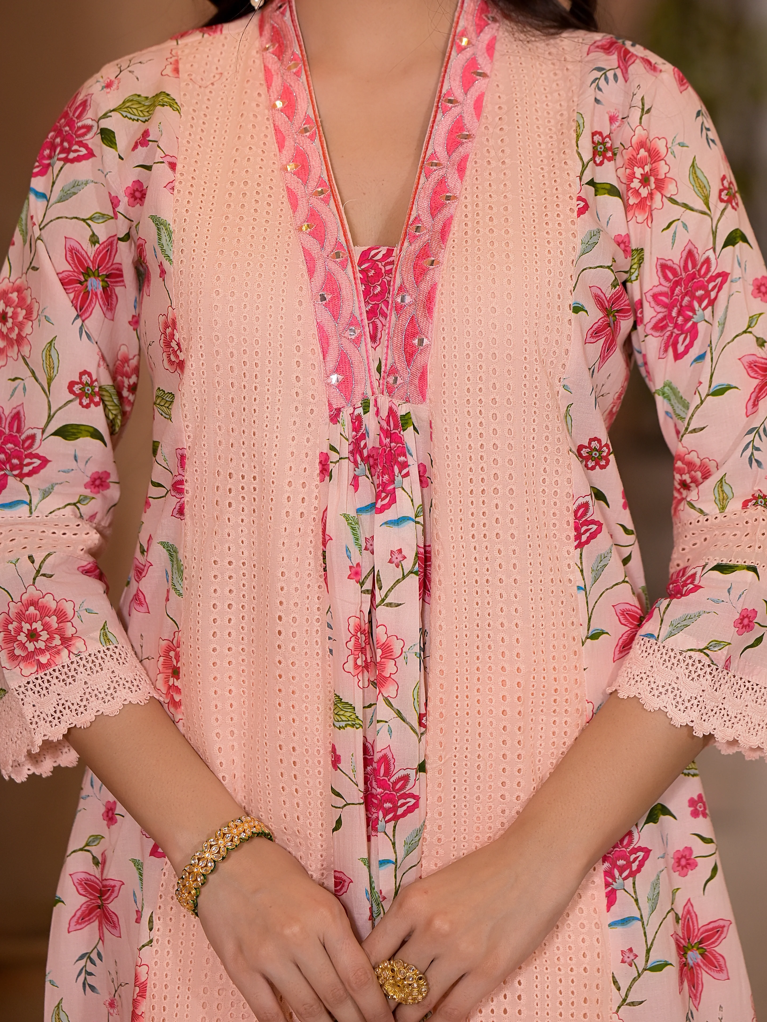 Diti Apricot Full Schiffli Pure Cotton Suit Set - Image 2