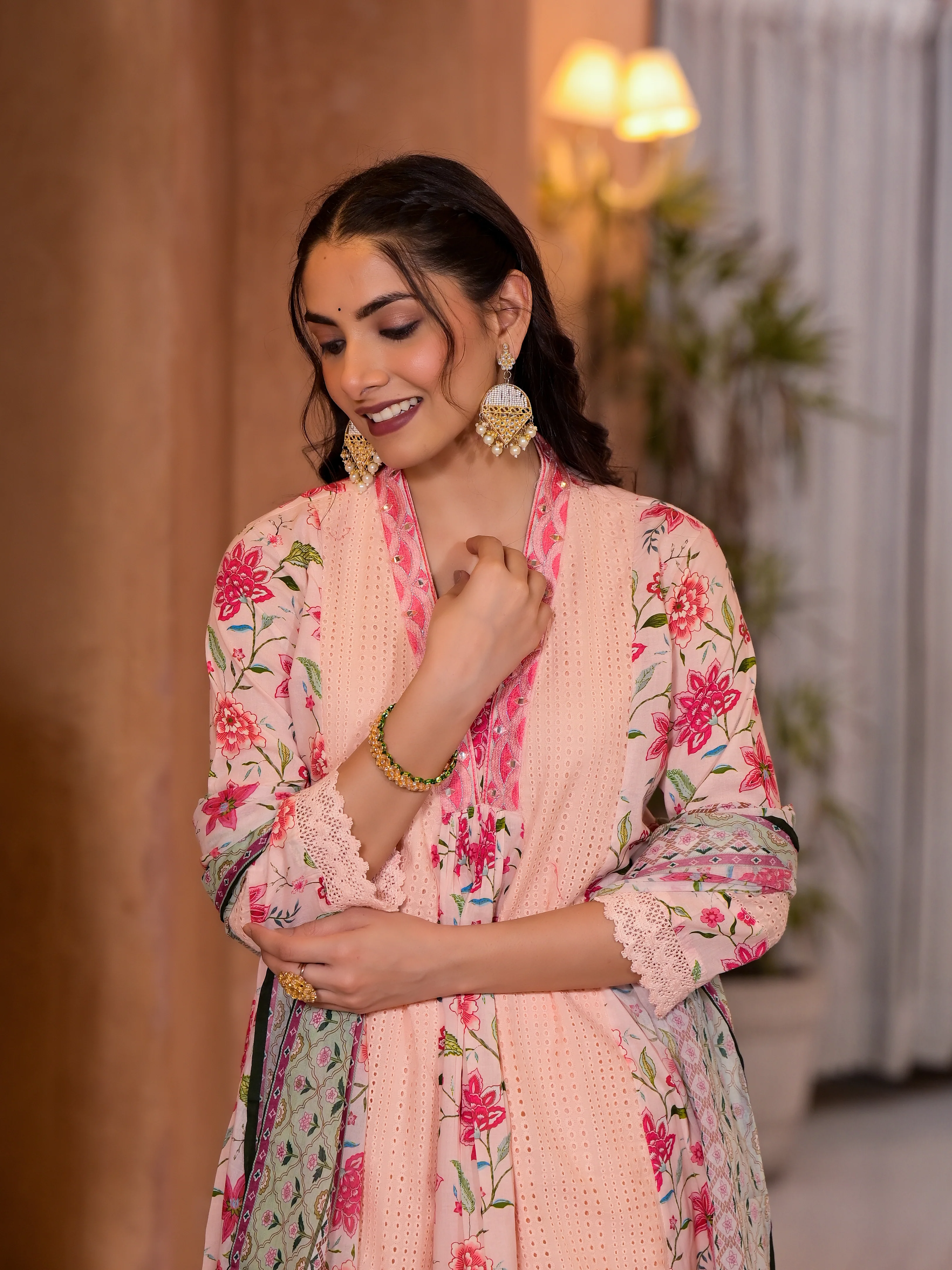 Diti Apricot Full Schiffli Pure Cotton Suit Set - Image 3