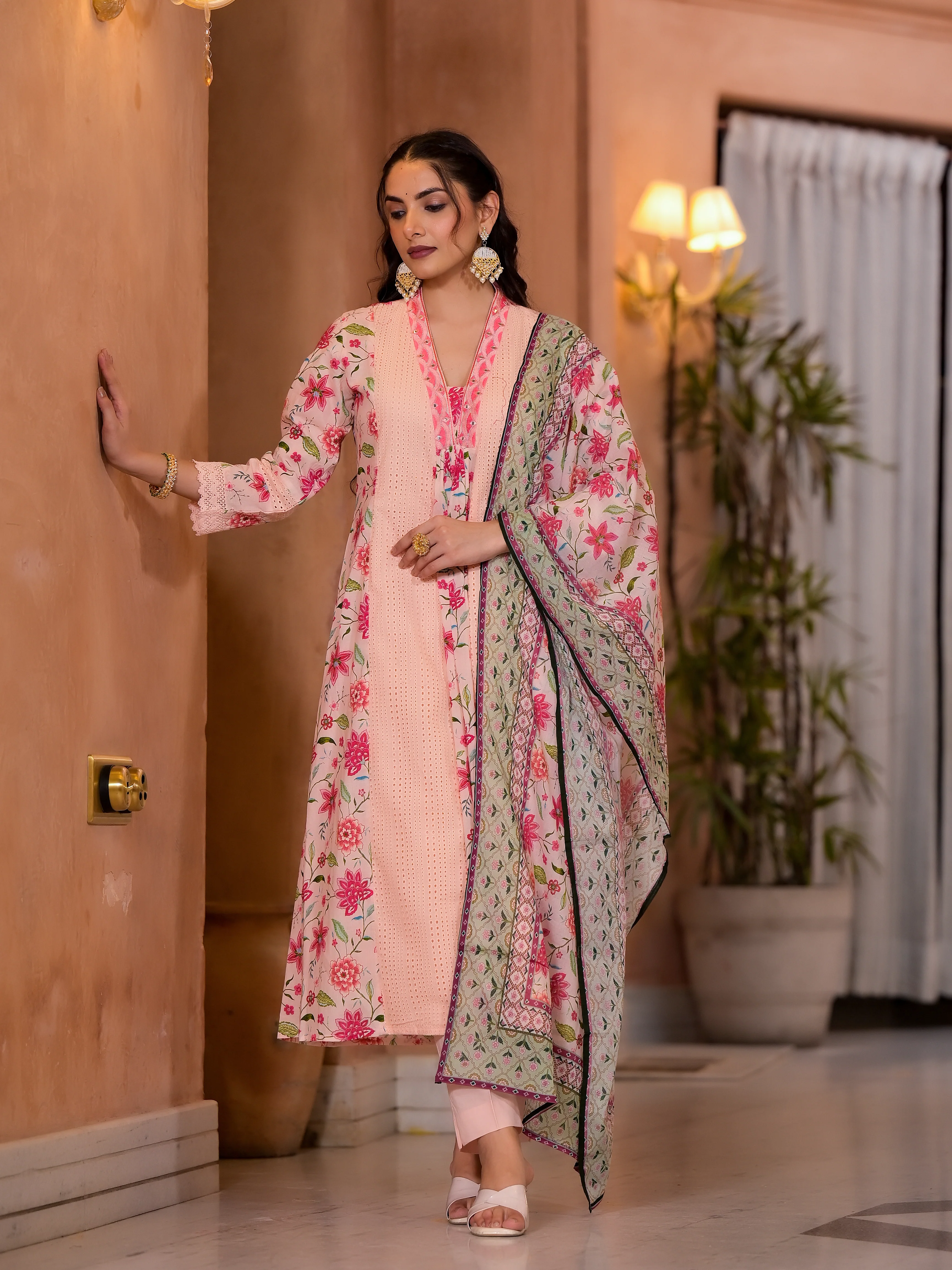 Diti Apricot Full Schiffli Pure Cotton Suit Set - Image 4
