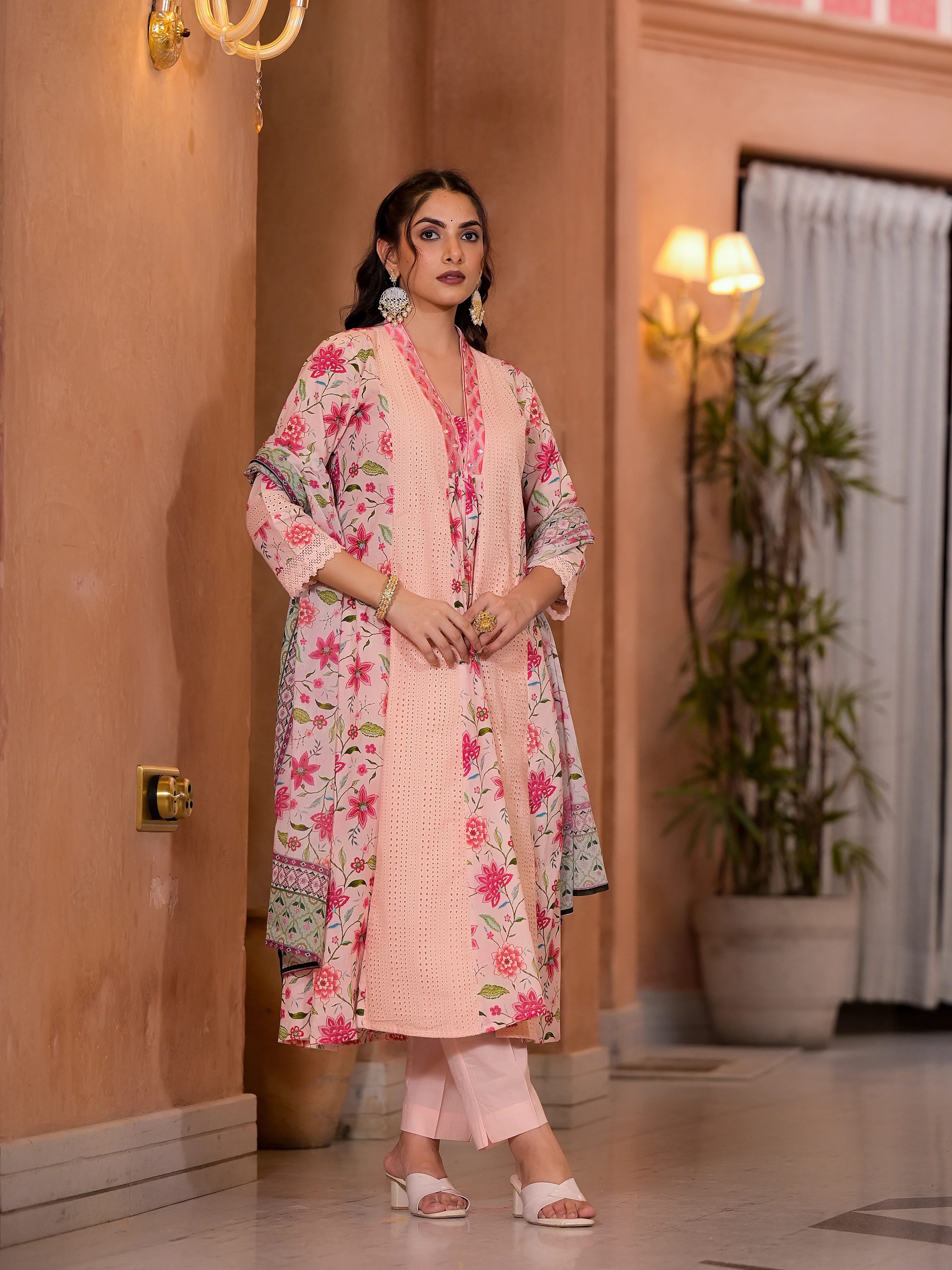 Diti Apricot Full Schiffli Pure Cotton Suit Set - Image 5