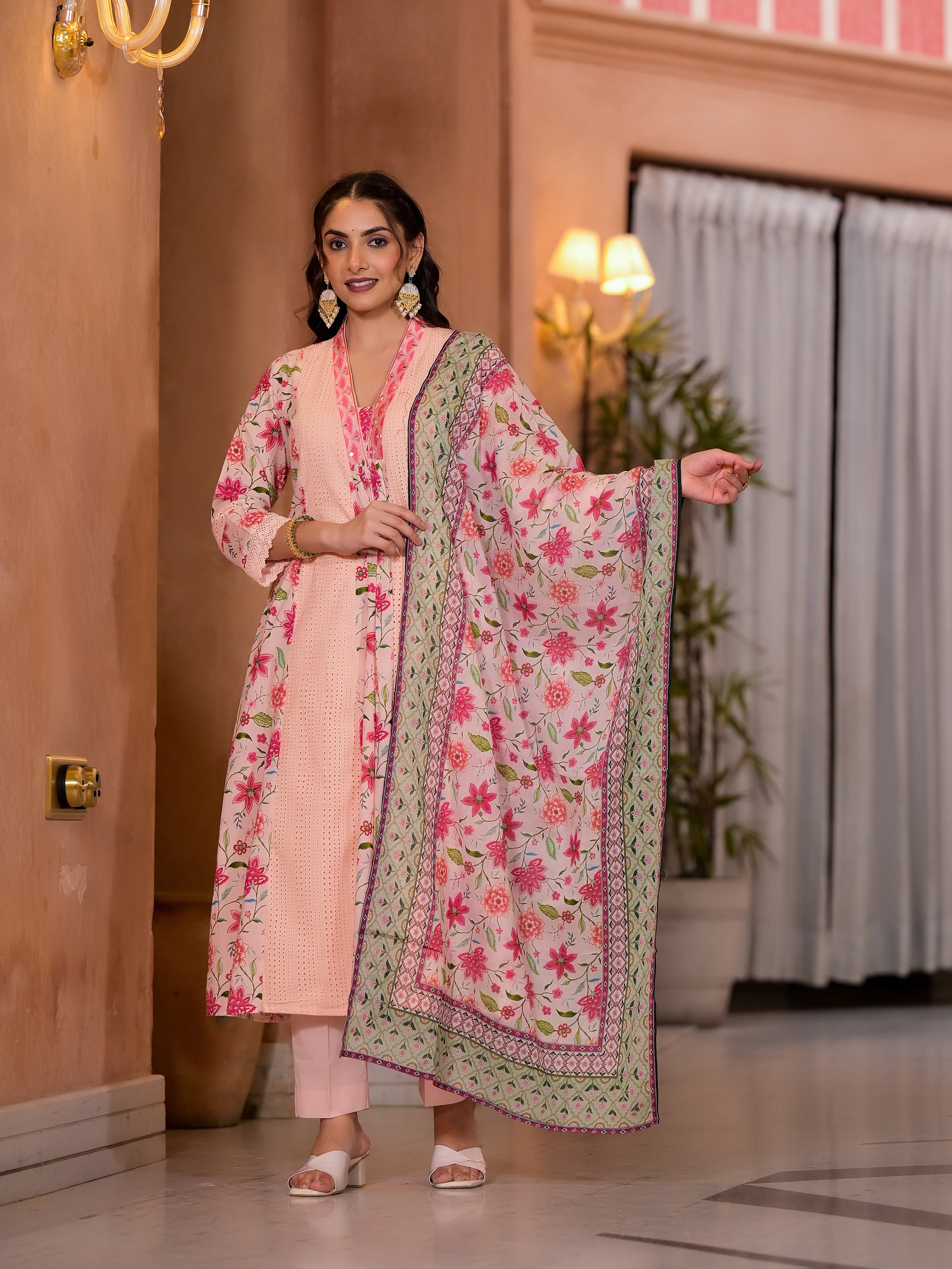 Diti Apricot Full Schiffli Pure Cotton Suit Set - Image 7