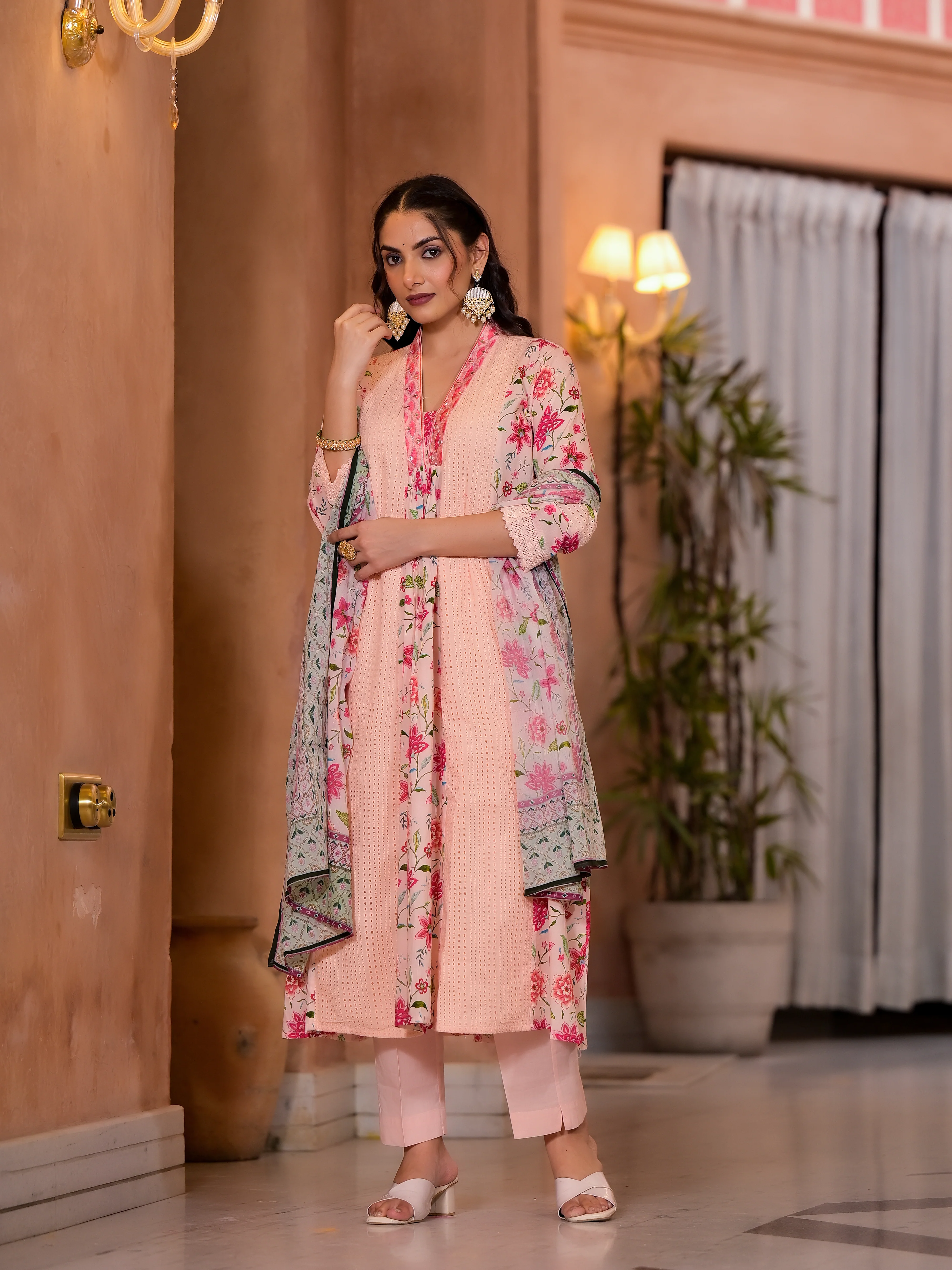Diti Apricot Full Schiffli Pure Cotton Suit Set - Image 9