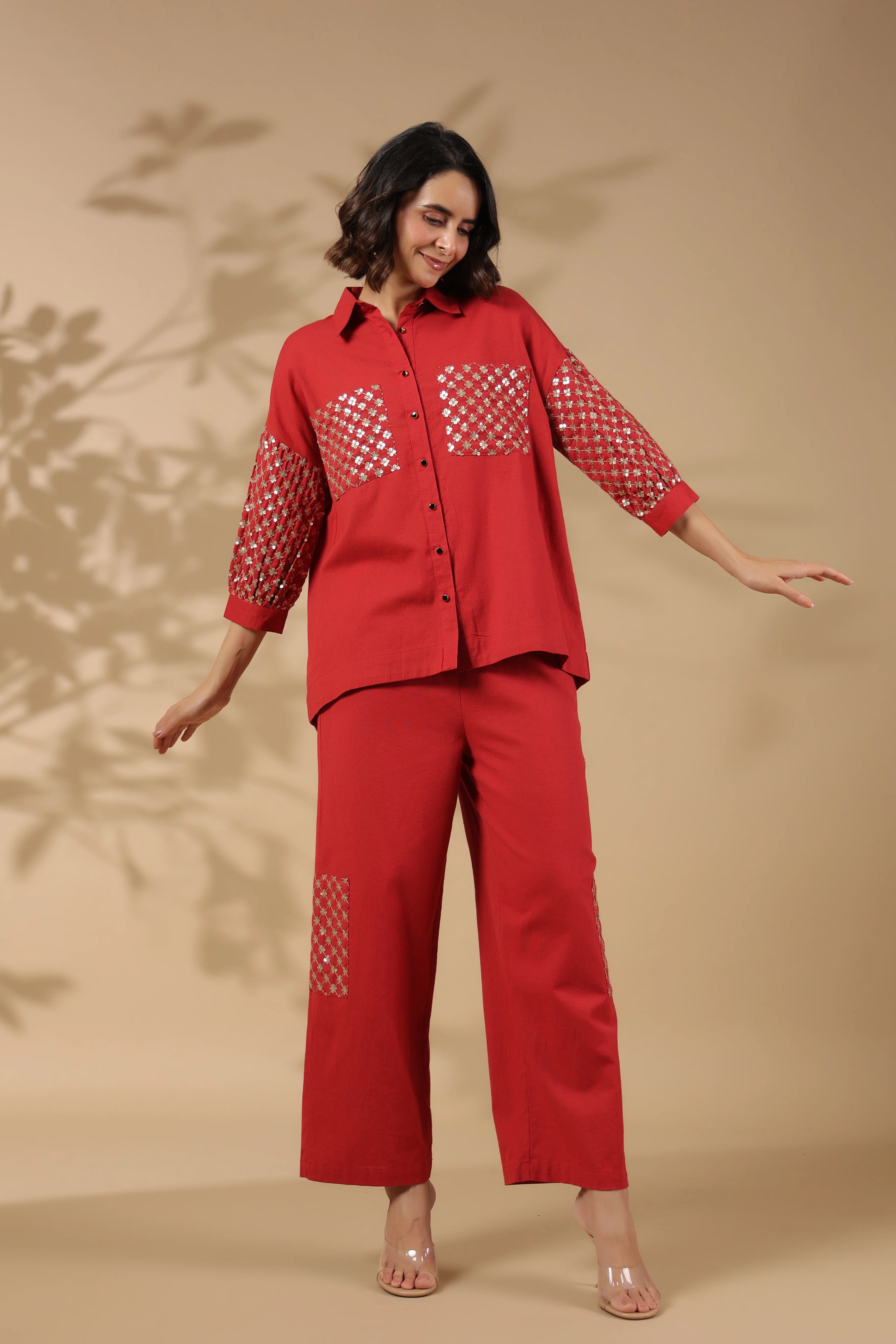 Tracy Crimson Sequins Premium Co-ord Set - Image 11