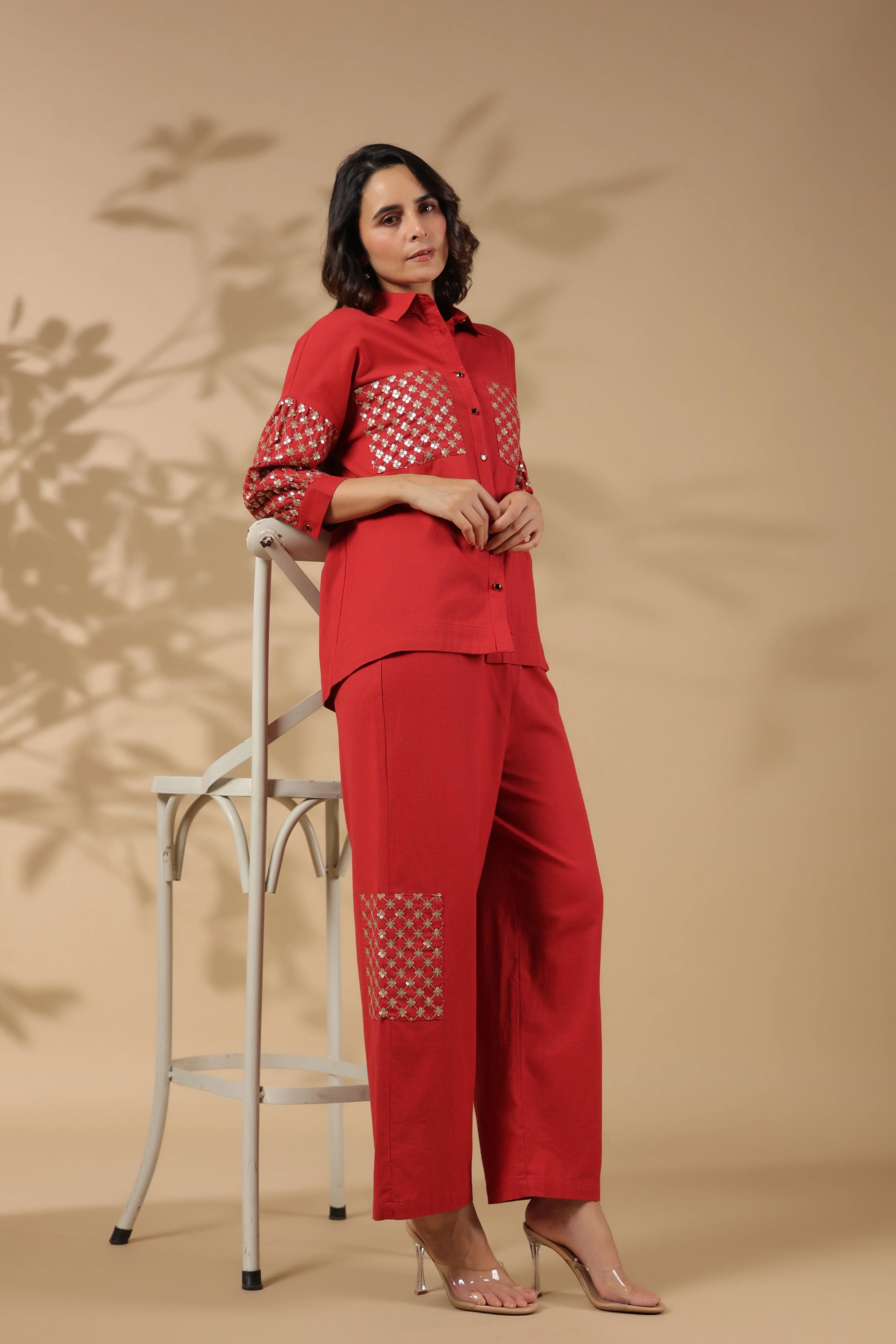 Tracy Crimson Sequins Premium Co-ord Set - Image 12