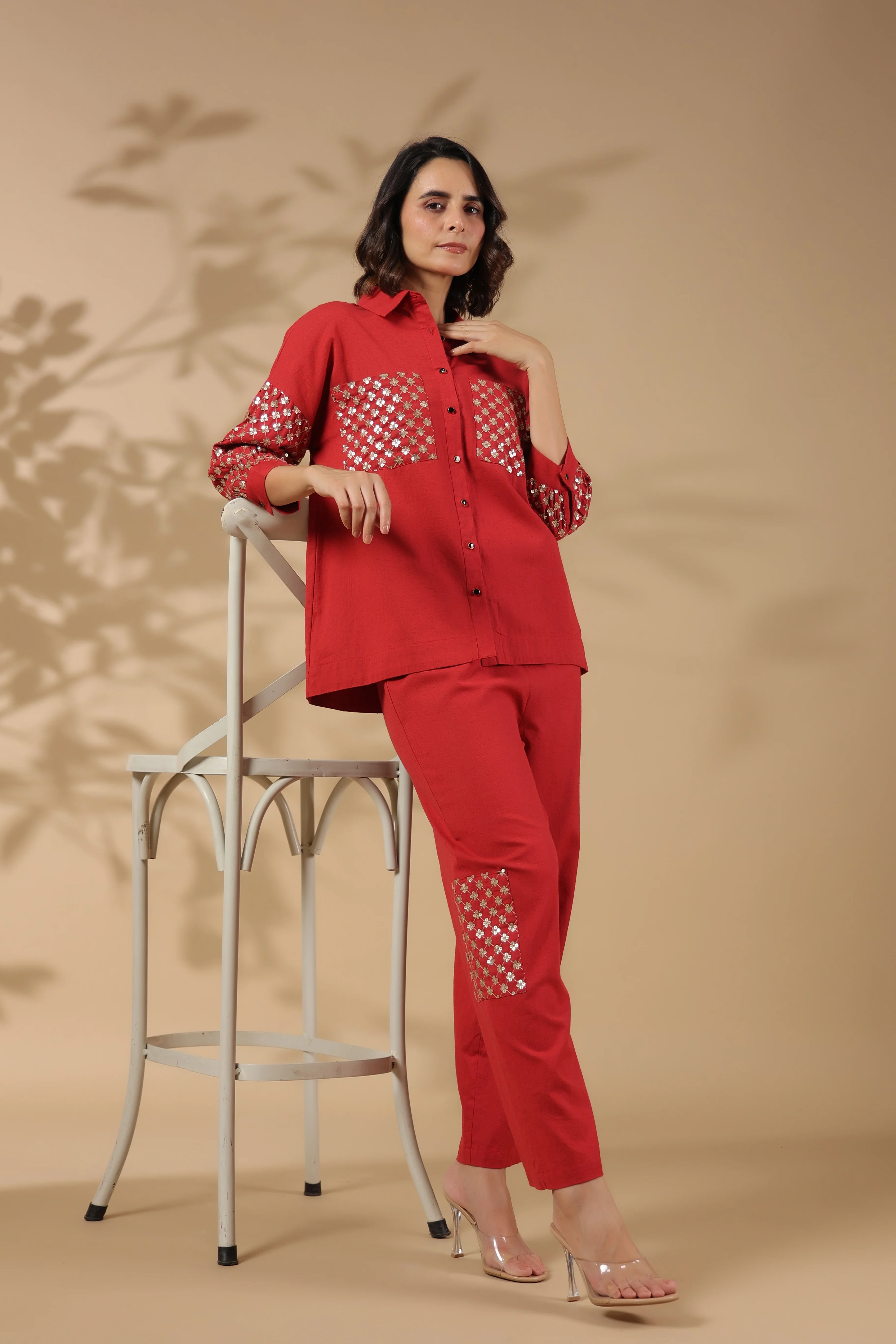 Tracy Crimson Sequins Premium Co-ord Set - Image 13