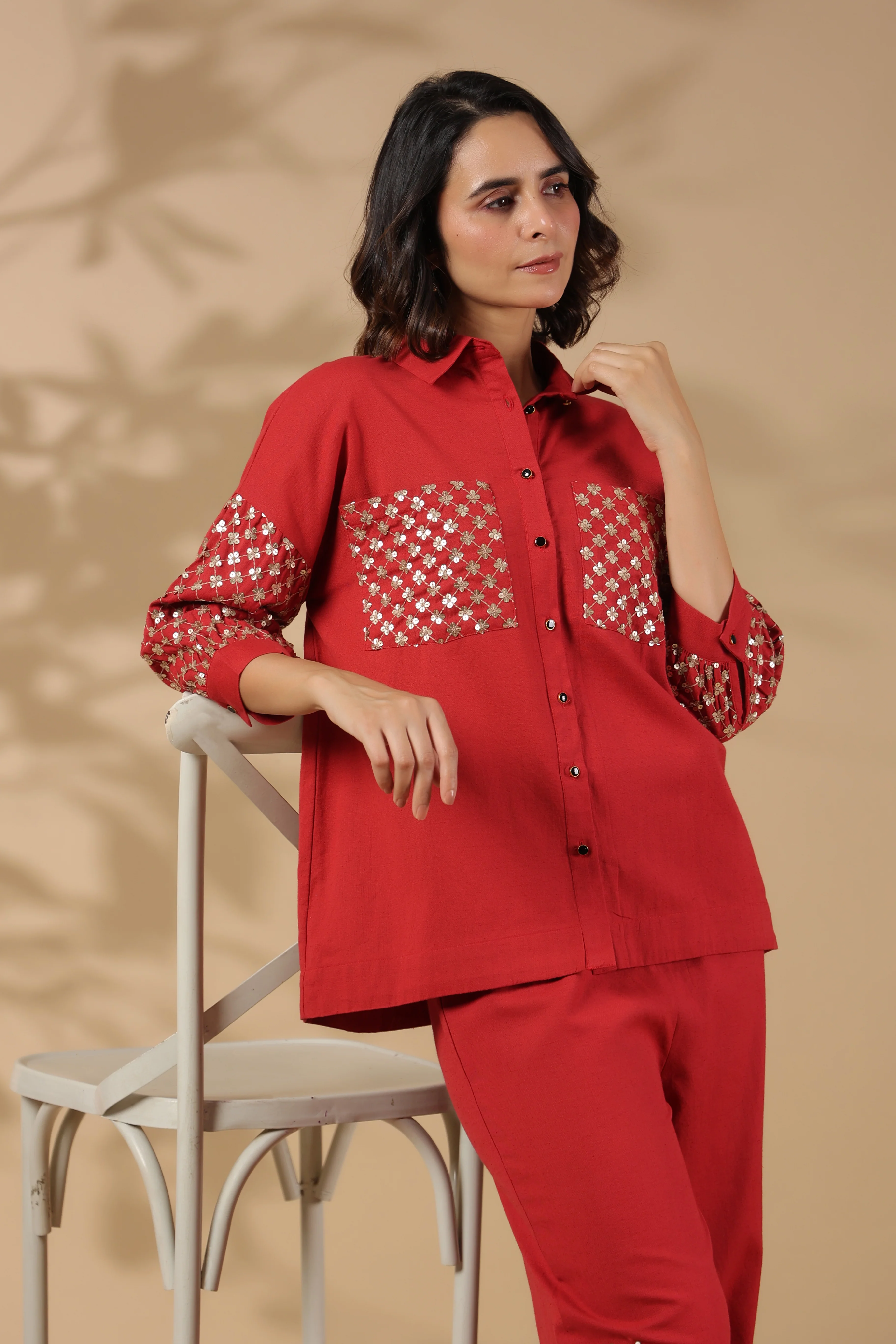 Tracy Crimson Sequins Premium Co-ord Set - Image 14