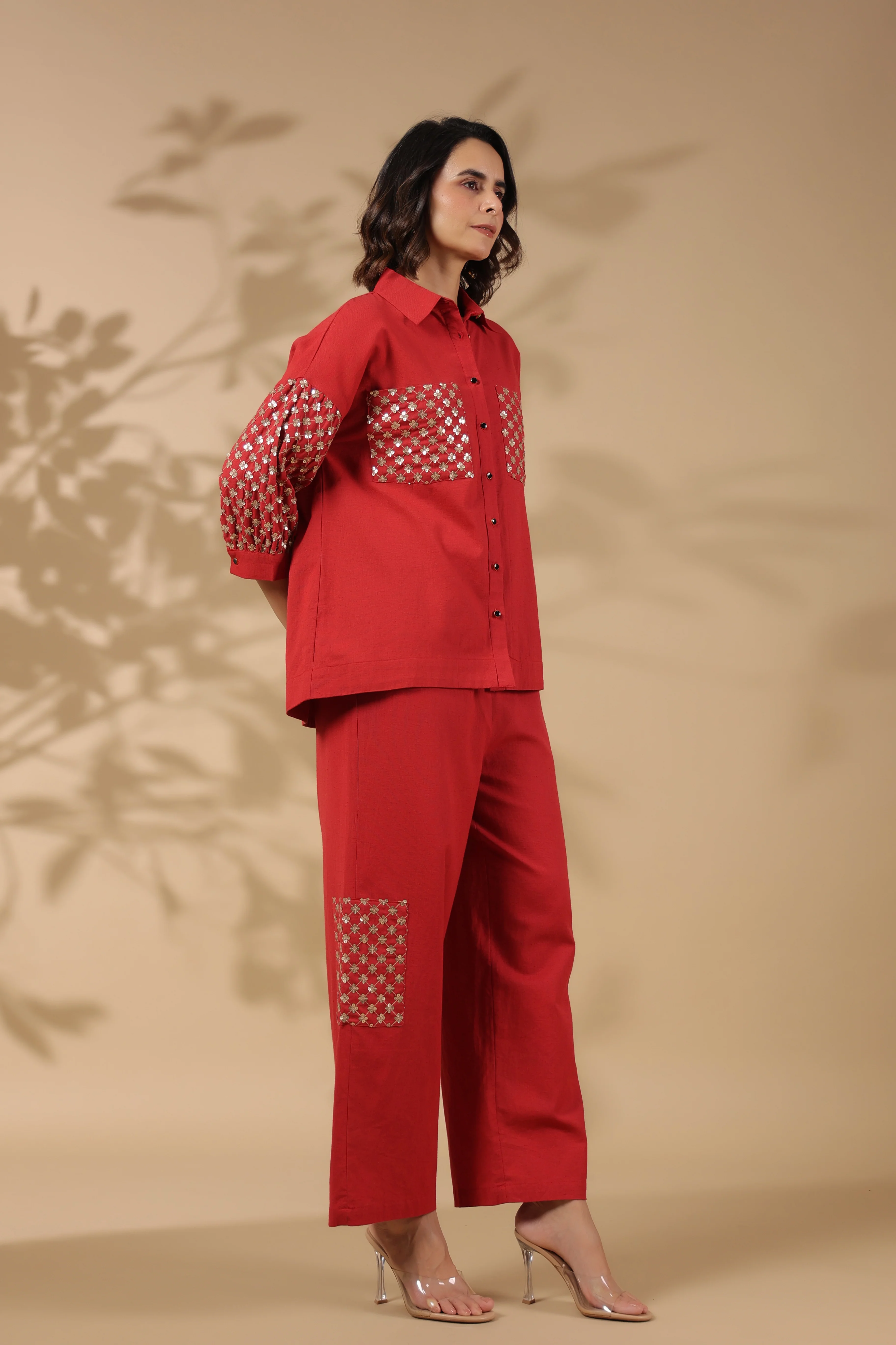 Tracy Crimson Sequins Premium Co-ord Set - Image 4