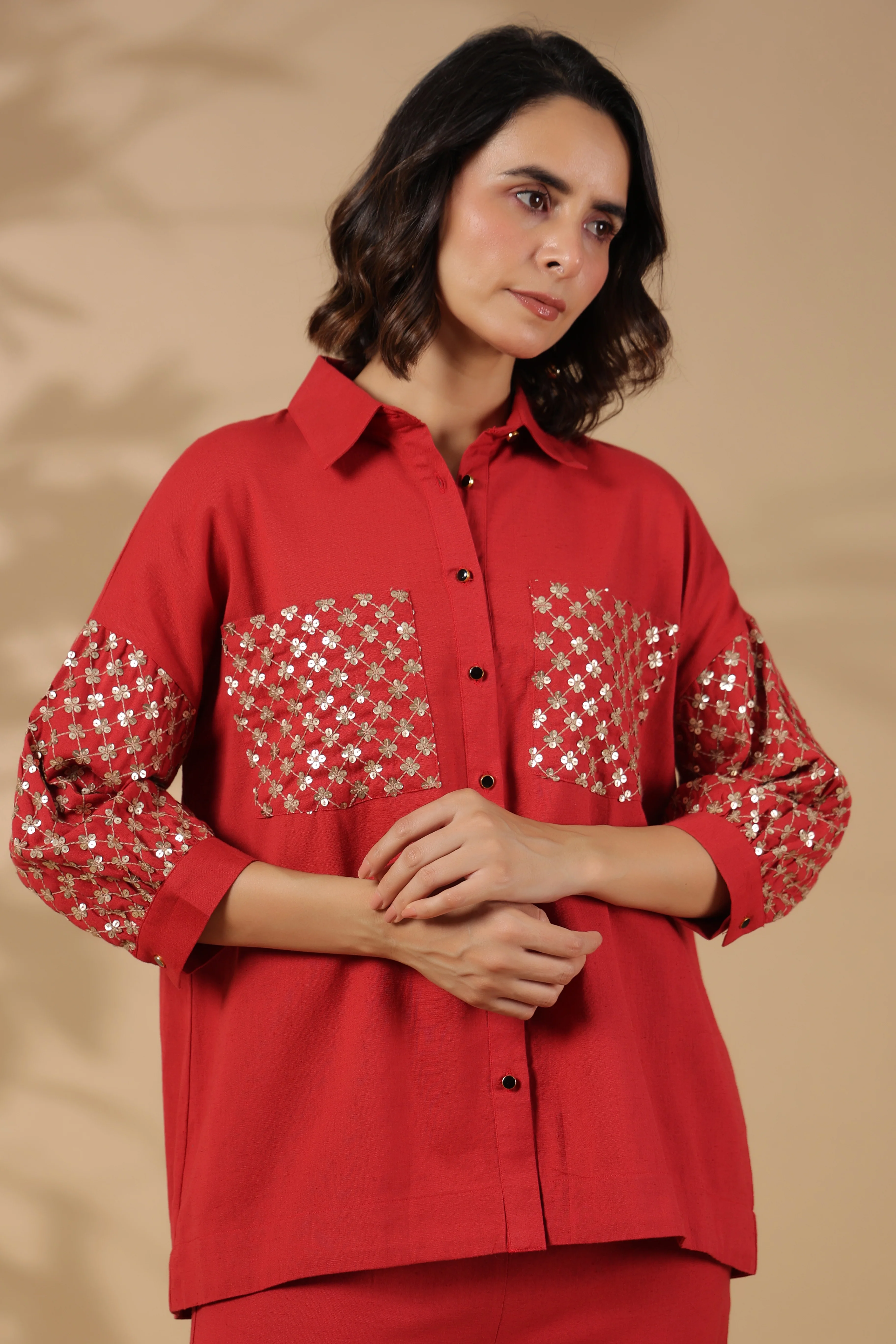 Tracy Crimson Sequins Premium Co-ord Set - Image 7