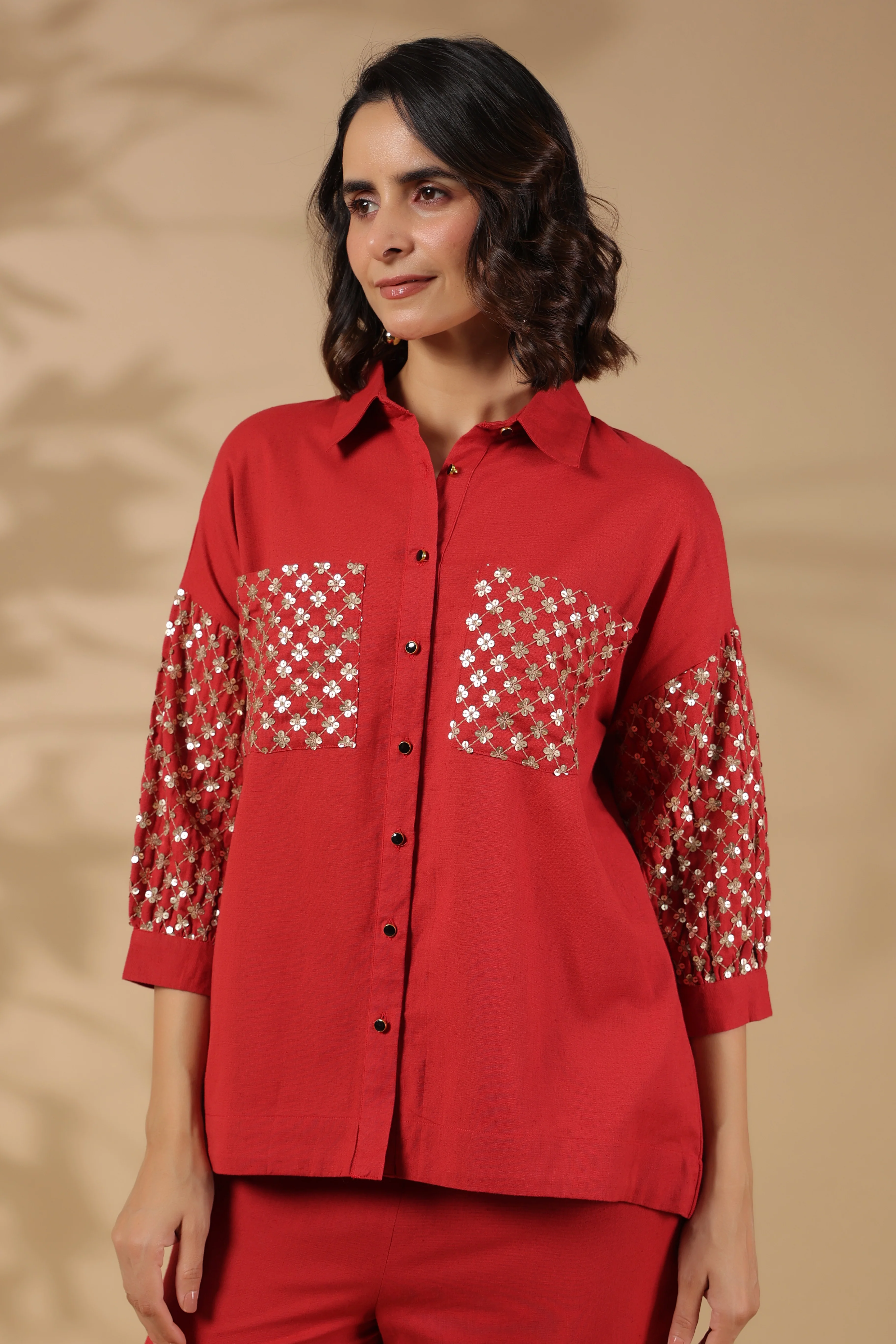 Tracy Crimson Sequins Premium Co-ord Set - Image 8