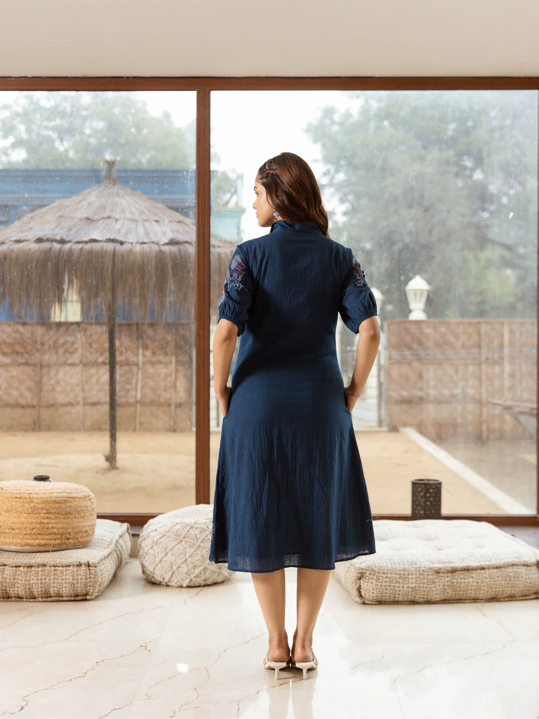 Viva Azure Embroidery Cotton Midi Dress - Image 3