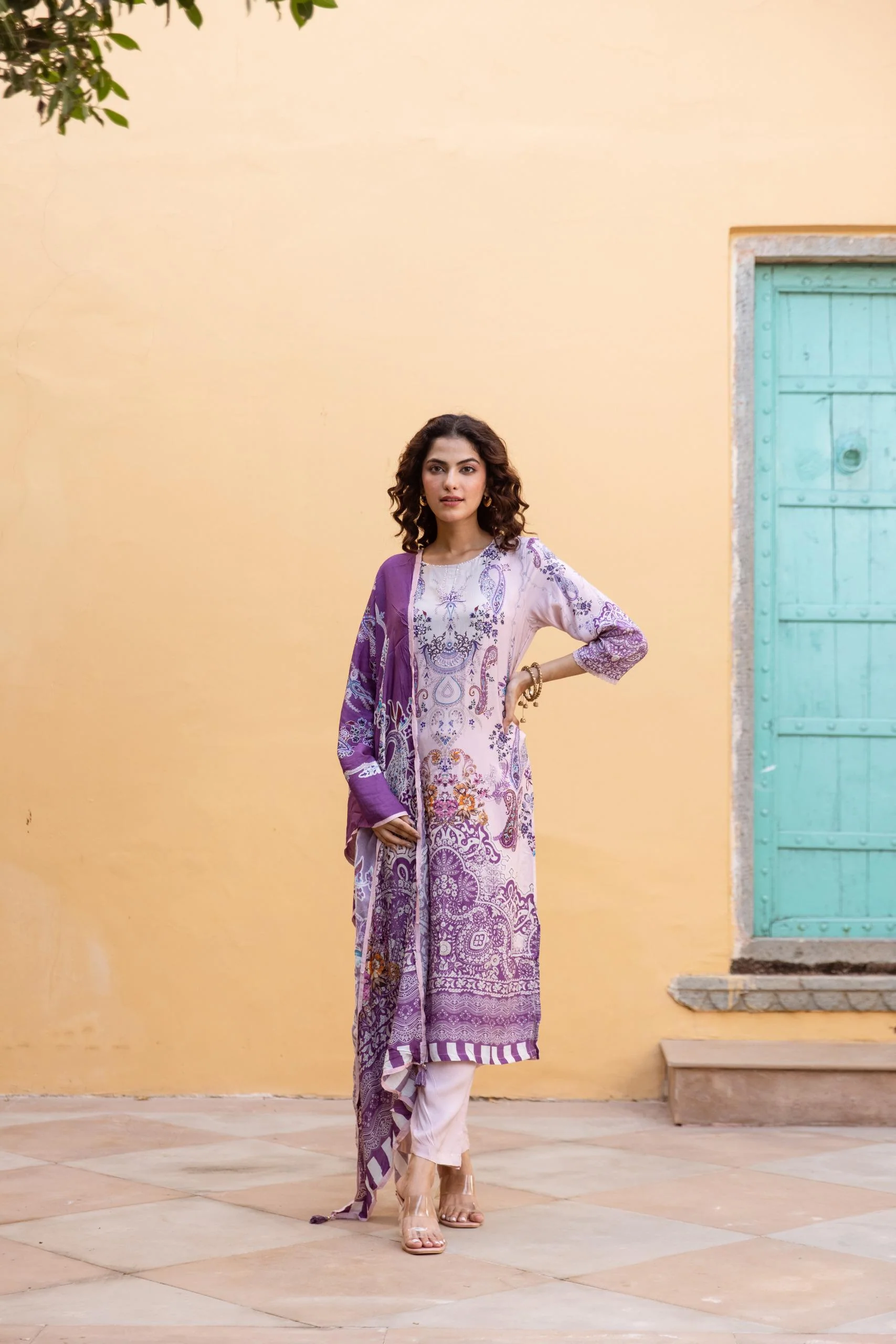 Samiksha Lilac Premium Digital Print Muslin Suit Set - Image 2
