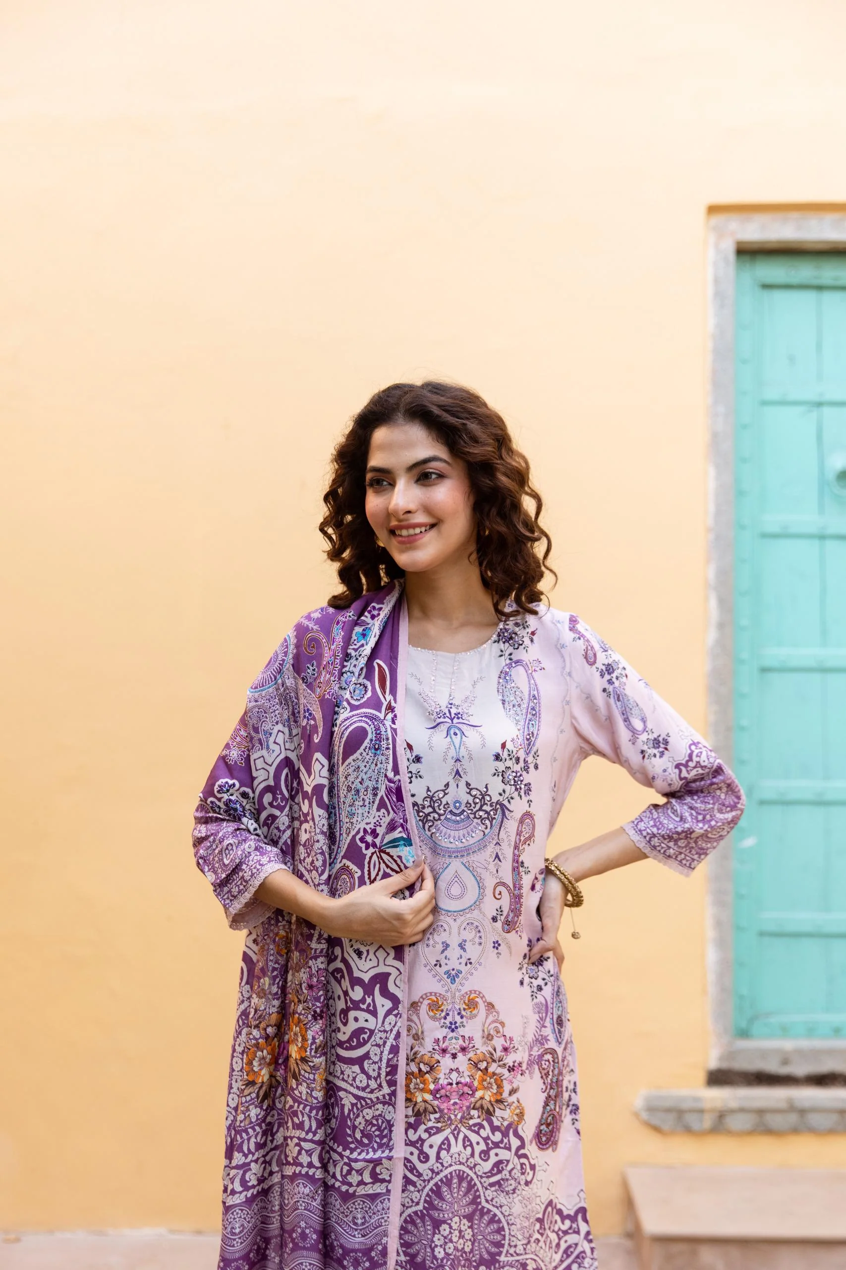 Samiksha Lilac Premium Digital Print Muslin Suit Set - Image 3