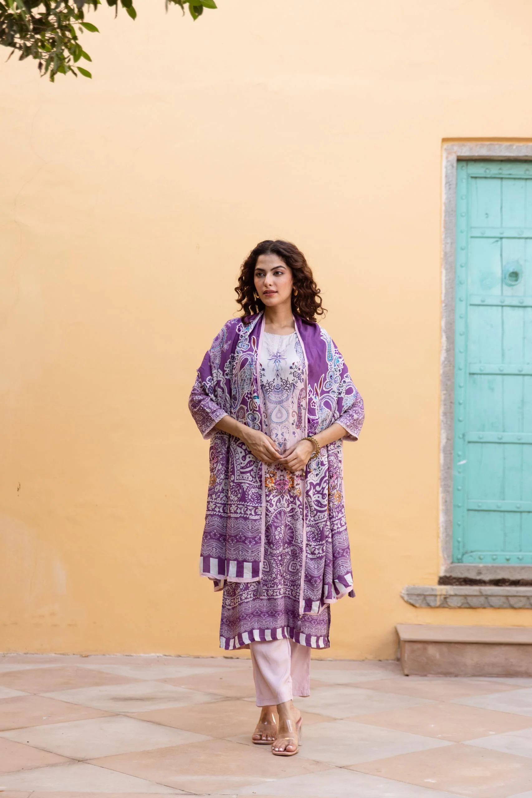Samiksha Lilac Premium Digital Print Muslin Suit Set - Image 4