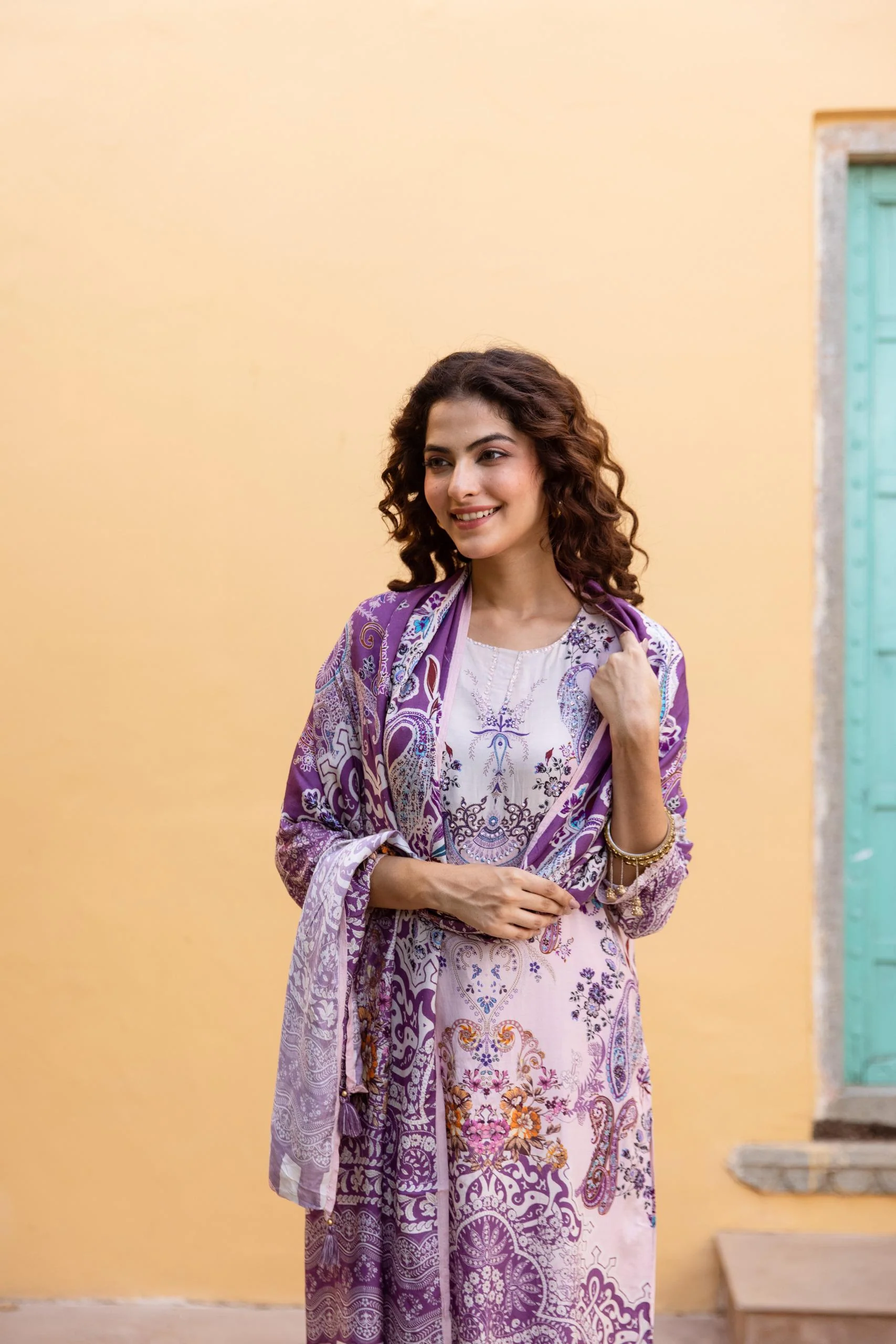 Samiksha Lilac Premium Digital Print Muslin Suit Set - Image 6