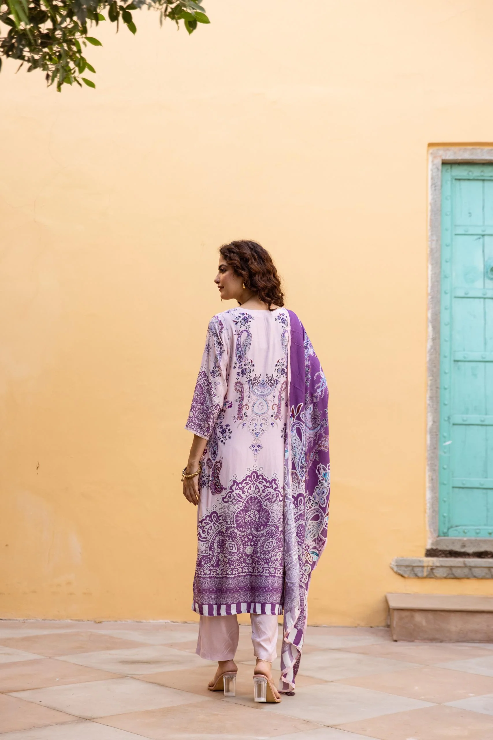 Samiksha Lilac Premium Digital Print Muslin Suit Set - Image 7