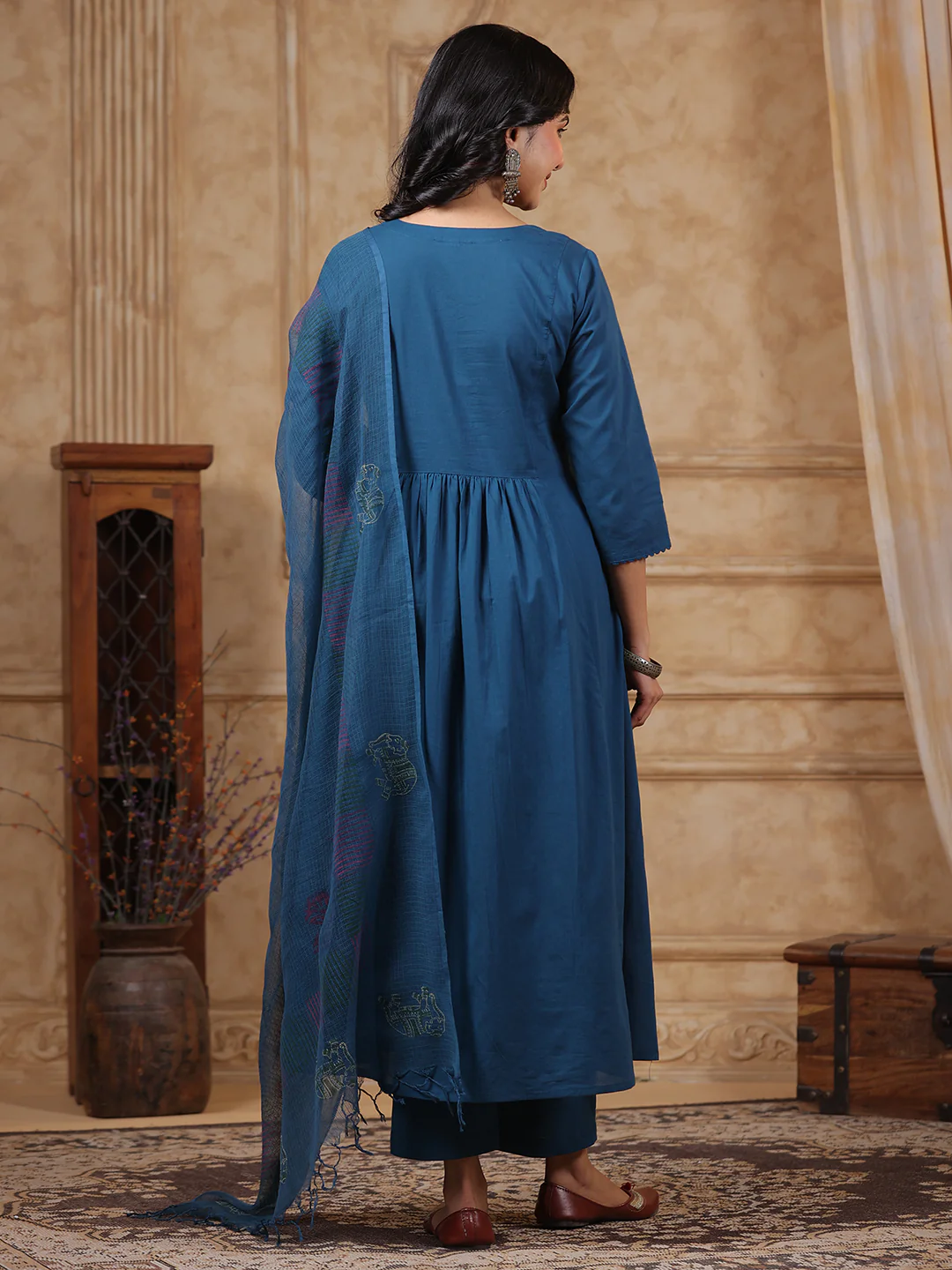Hiya Teal Embroidered Cotton Suit Set - Image 11