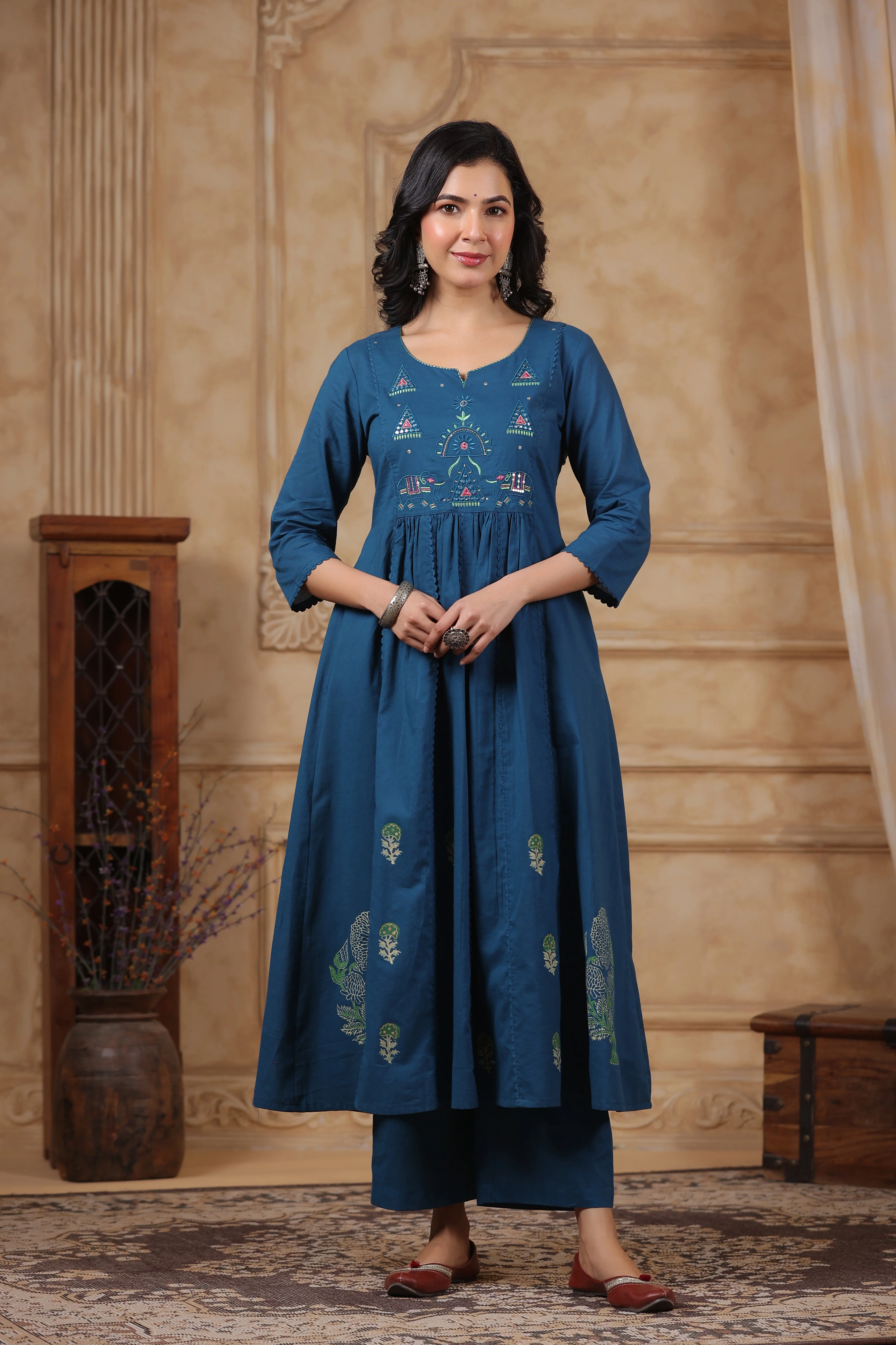 Hiya Teal Embroidered Cotton Suit Set - Image 9