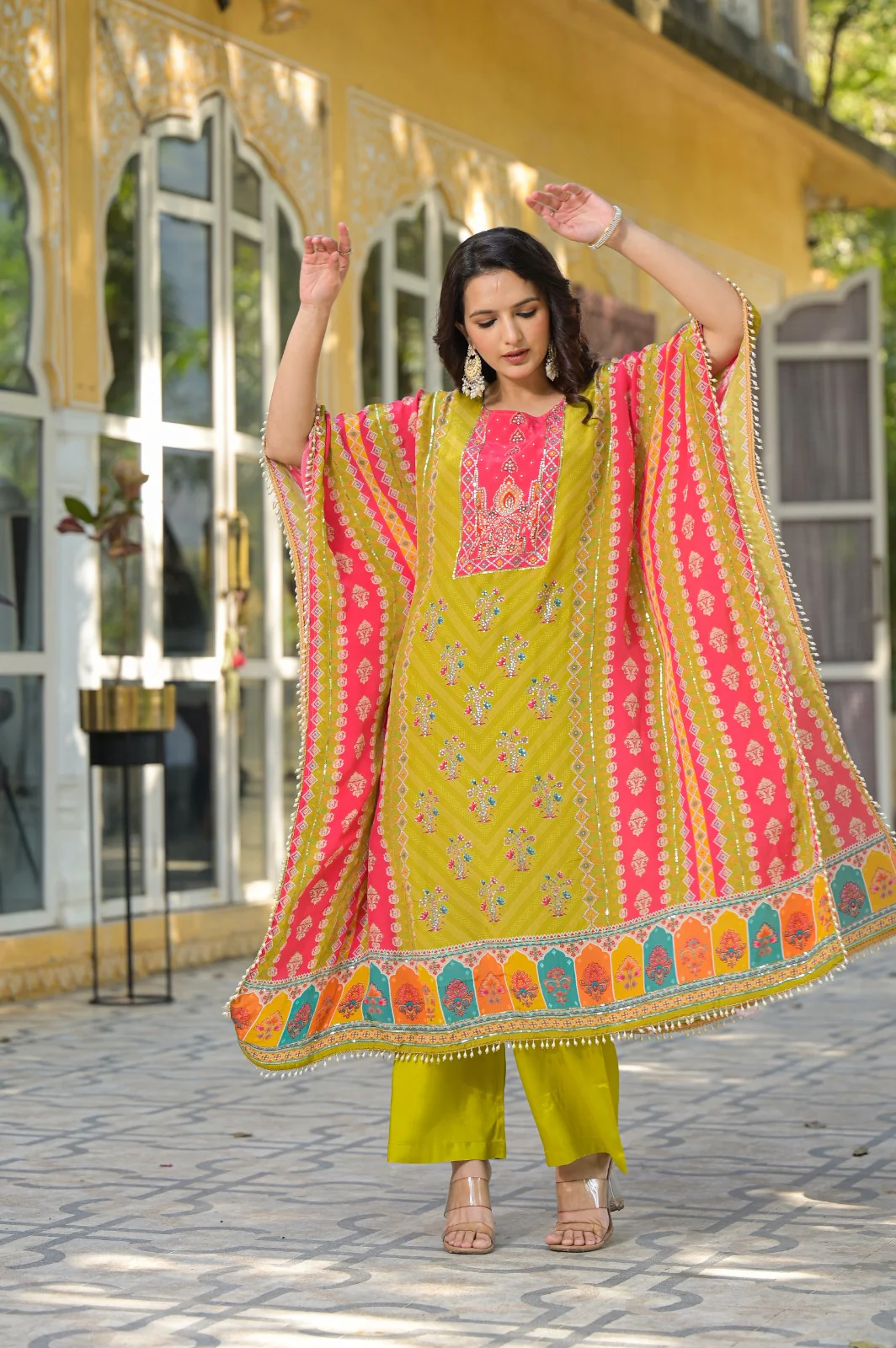 Mehna Fern Full Heavy Work Kaftan Pant Set - Image 5