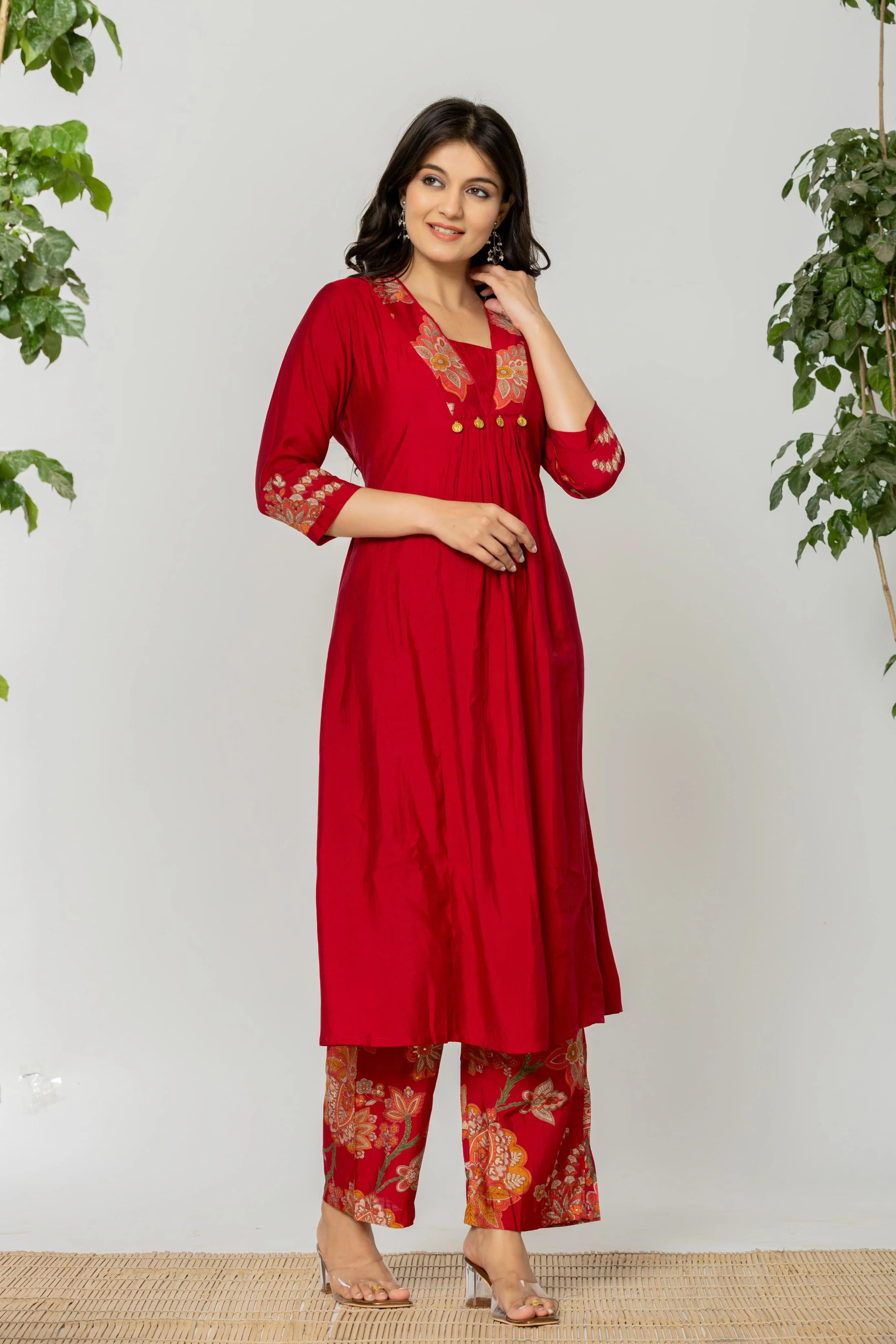 SNEHA CRIMSON KURTA PANT SET - Image 5