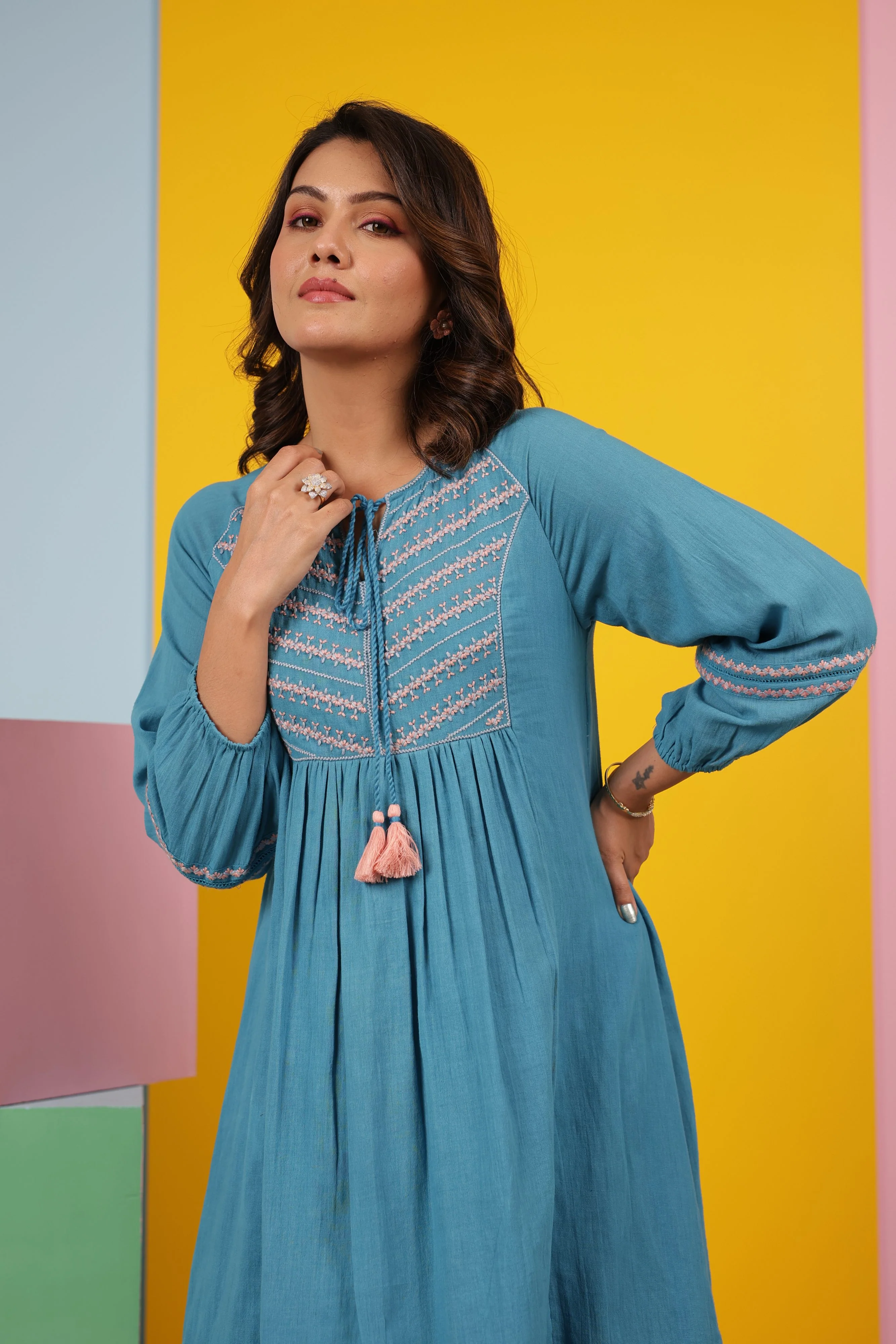 Avanti Cyan Cotton Dress - Image 2