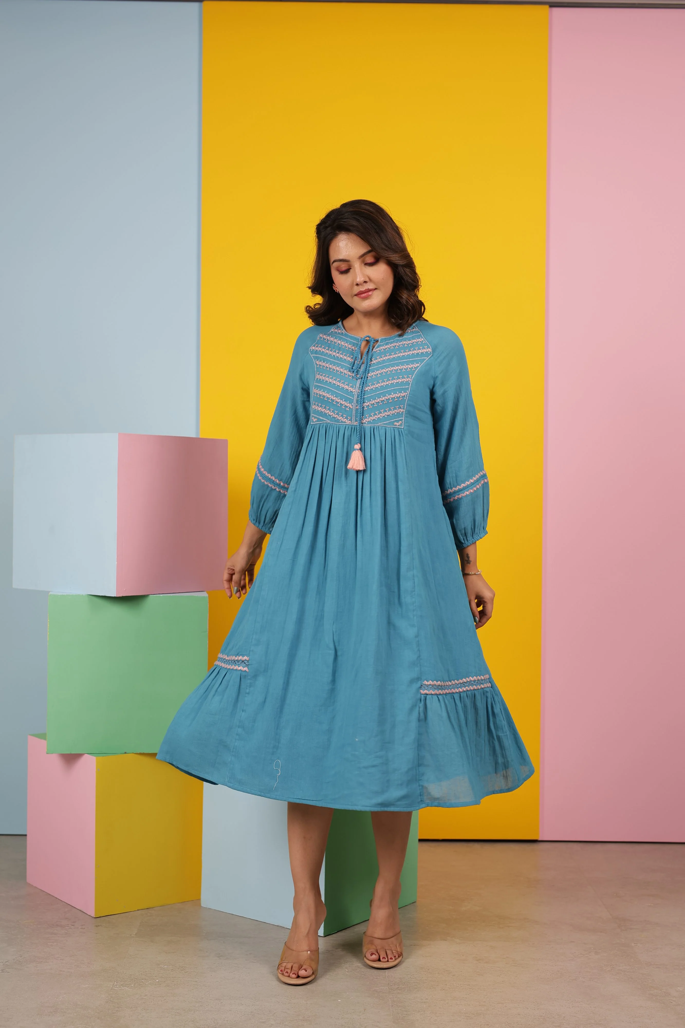 Avanti Cyan Cotton Dress - Image 3