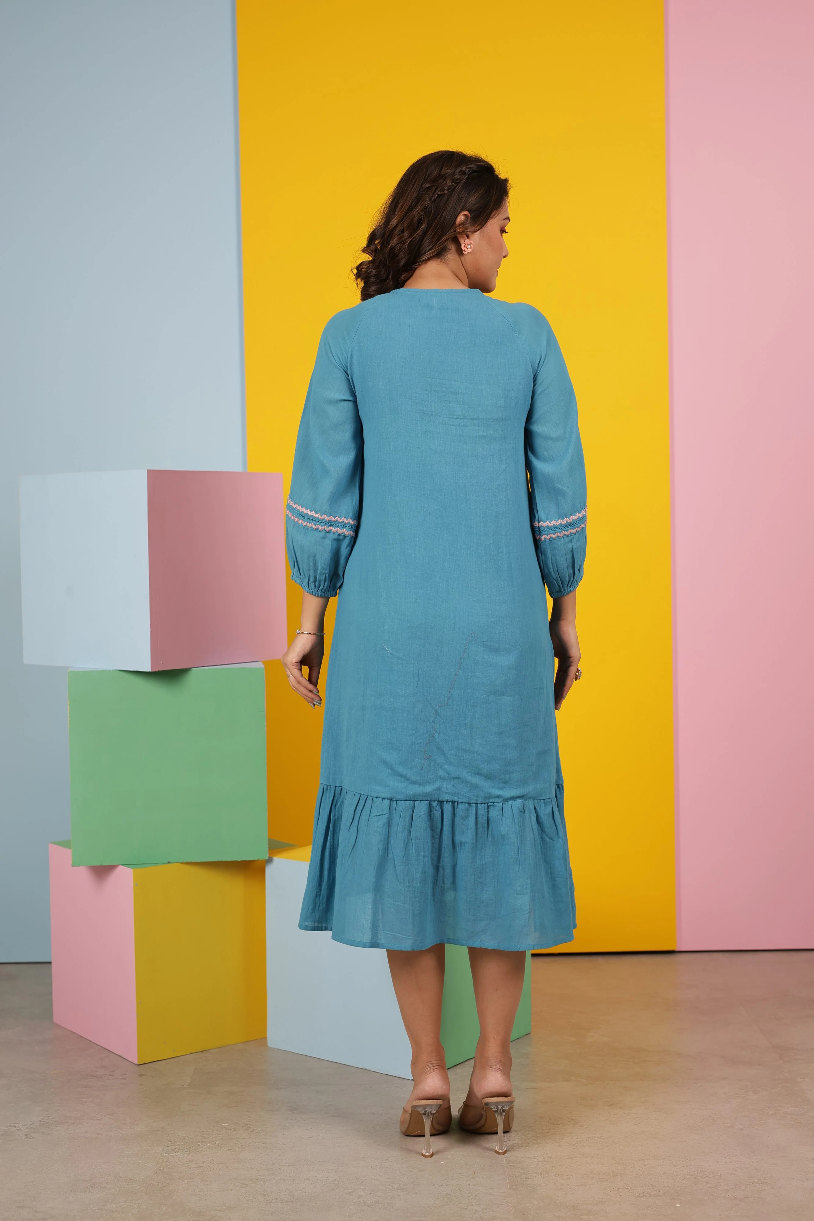 Avanti Cyan Cotton Dress - Image 4
