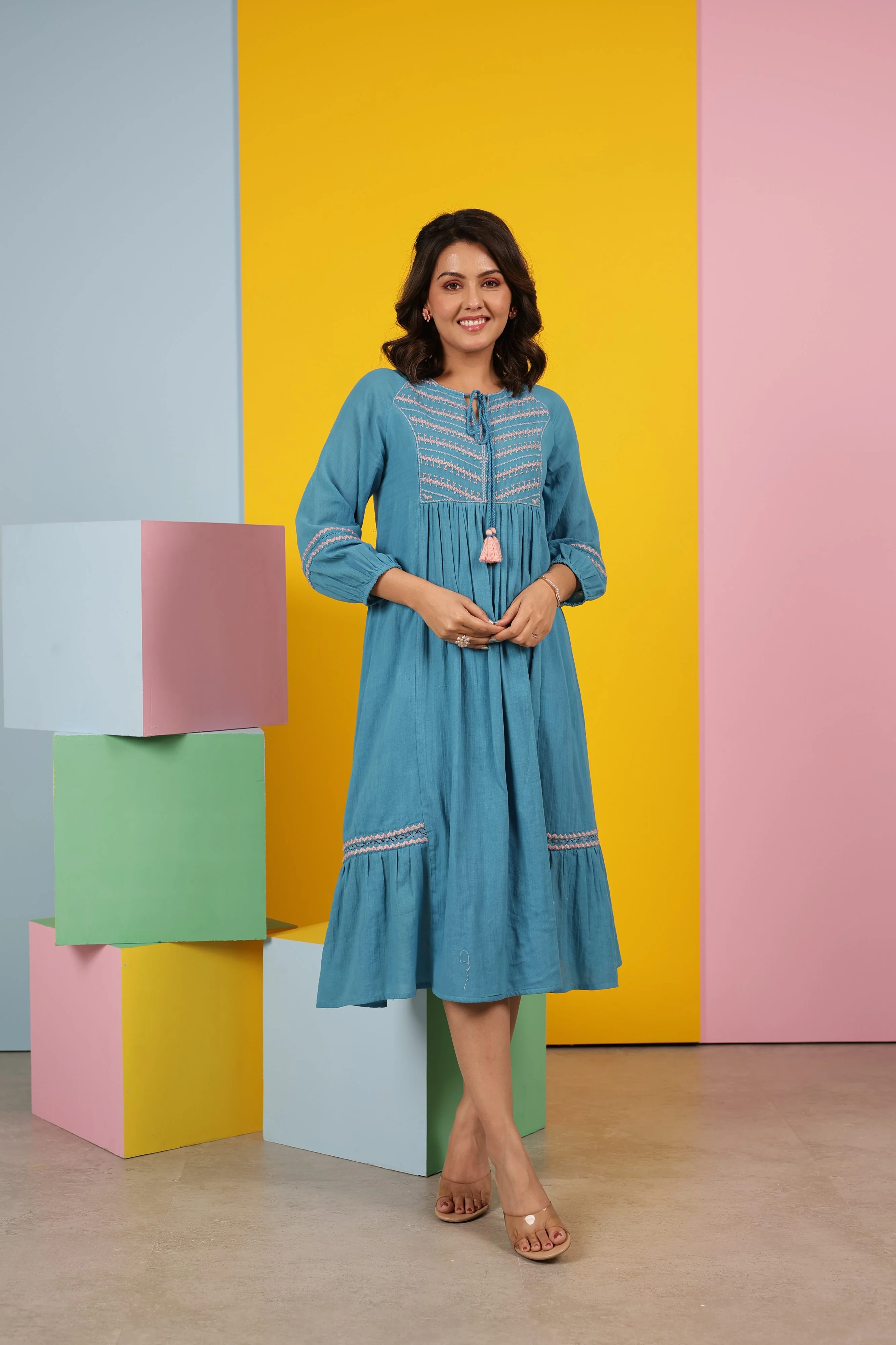Avanti Cyan Cotton Dress - Image 5