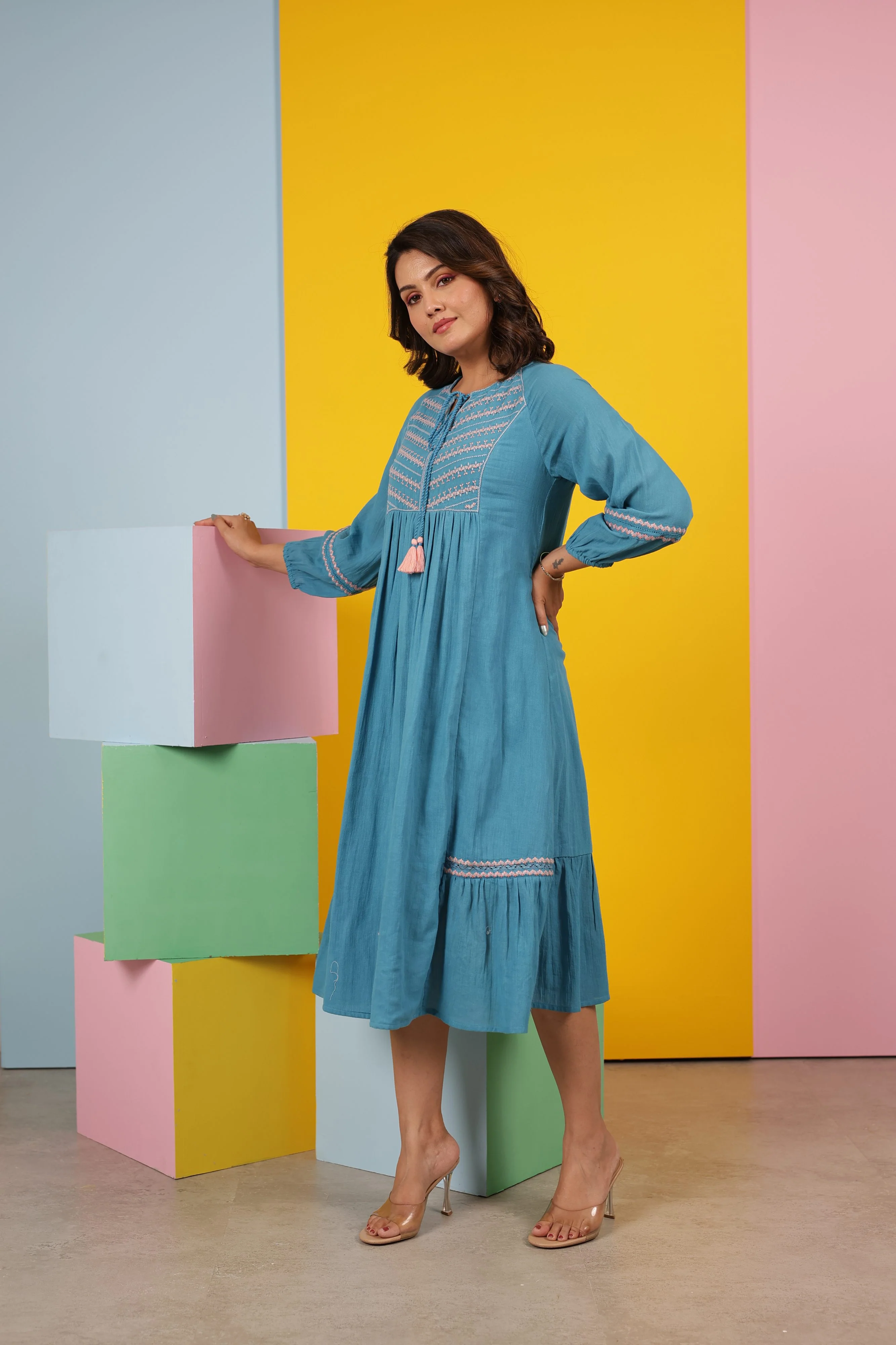 Avanti Cyan Cotton Dress - Image 6